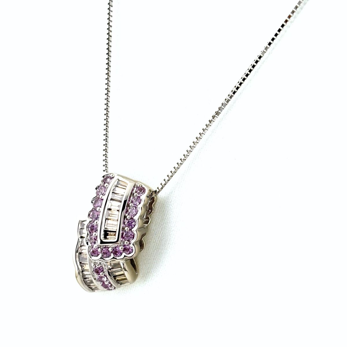 メレダイヤ デザインネックレス WG ホワイトゴールド ペンダント ピンクサファイア ネックレス K 18 ダイヤモンド レディース