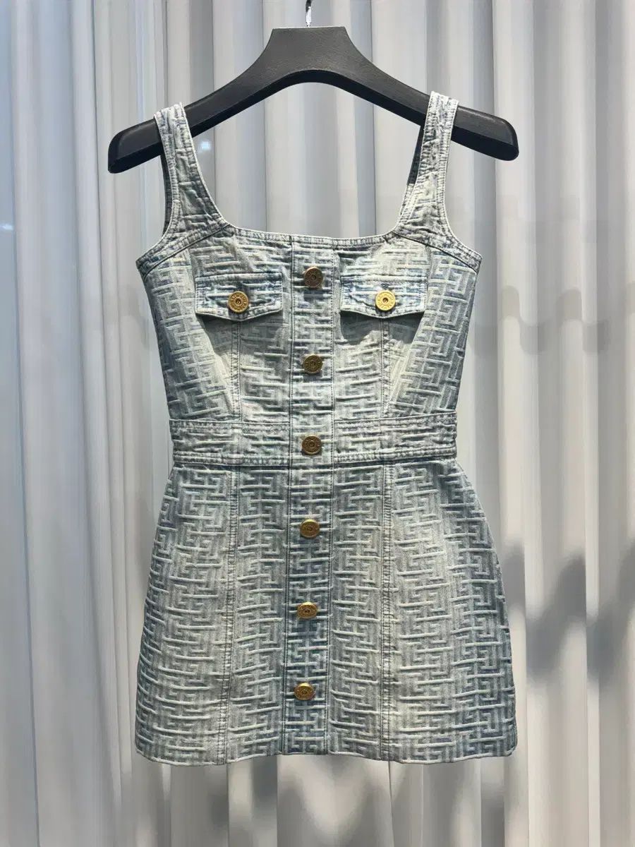 38 BALMAIN モノグラム デニム ONE PIECE ブルー