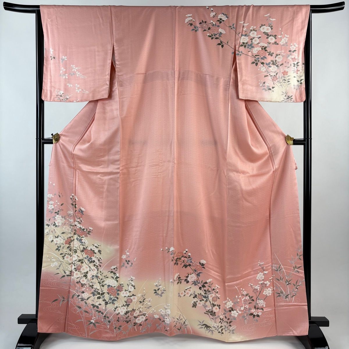 着用可能！美品５点まとめ売り 裄65〜66㌢位 訪問着 身丈166cm 裄丈65.5cm M 袷 草花 流水 ぼかし ピンク 正絹 優品