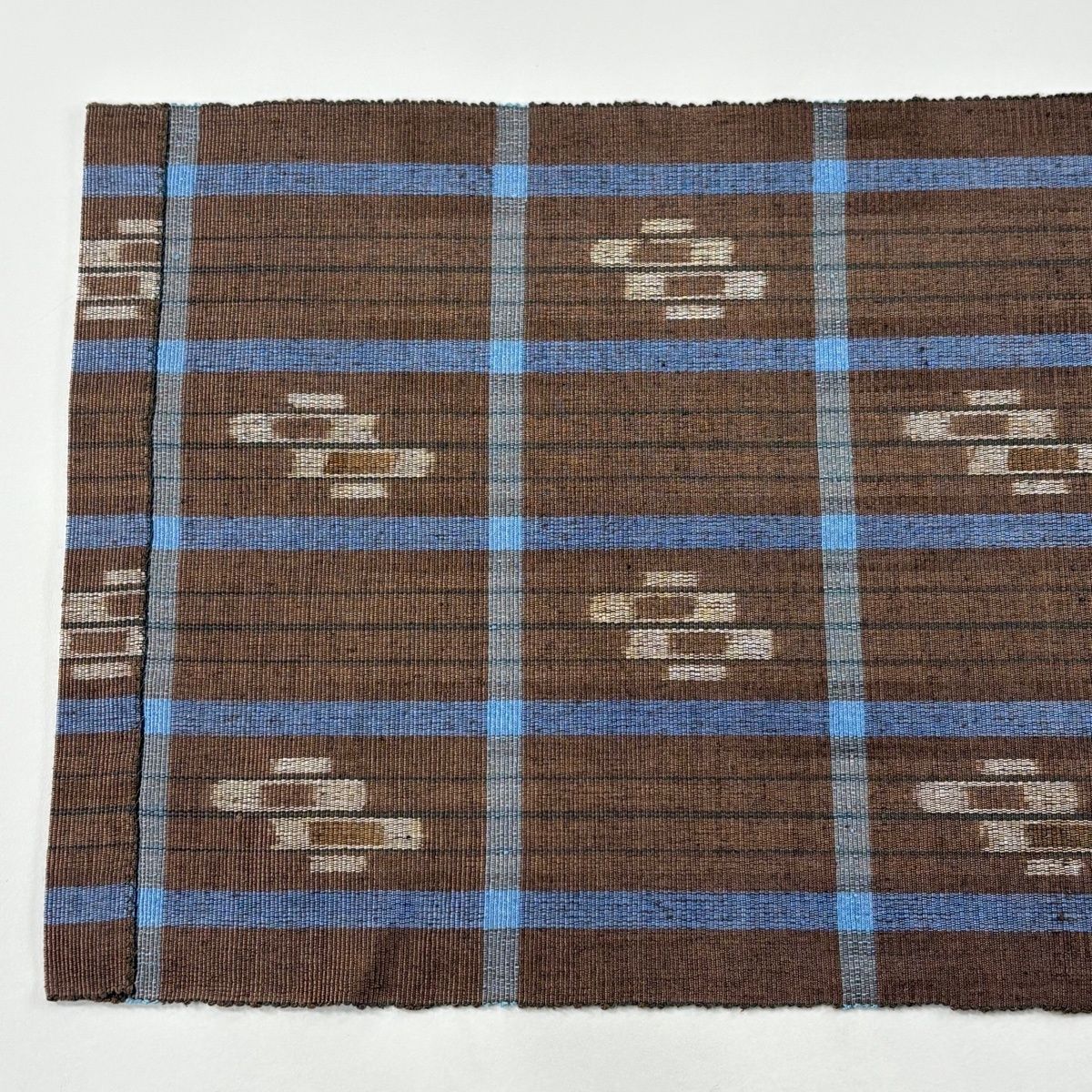 美品】 名古屋帯 逸品 八寸名古屋帯 格子 幾何学 茶色 正絹 【中古