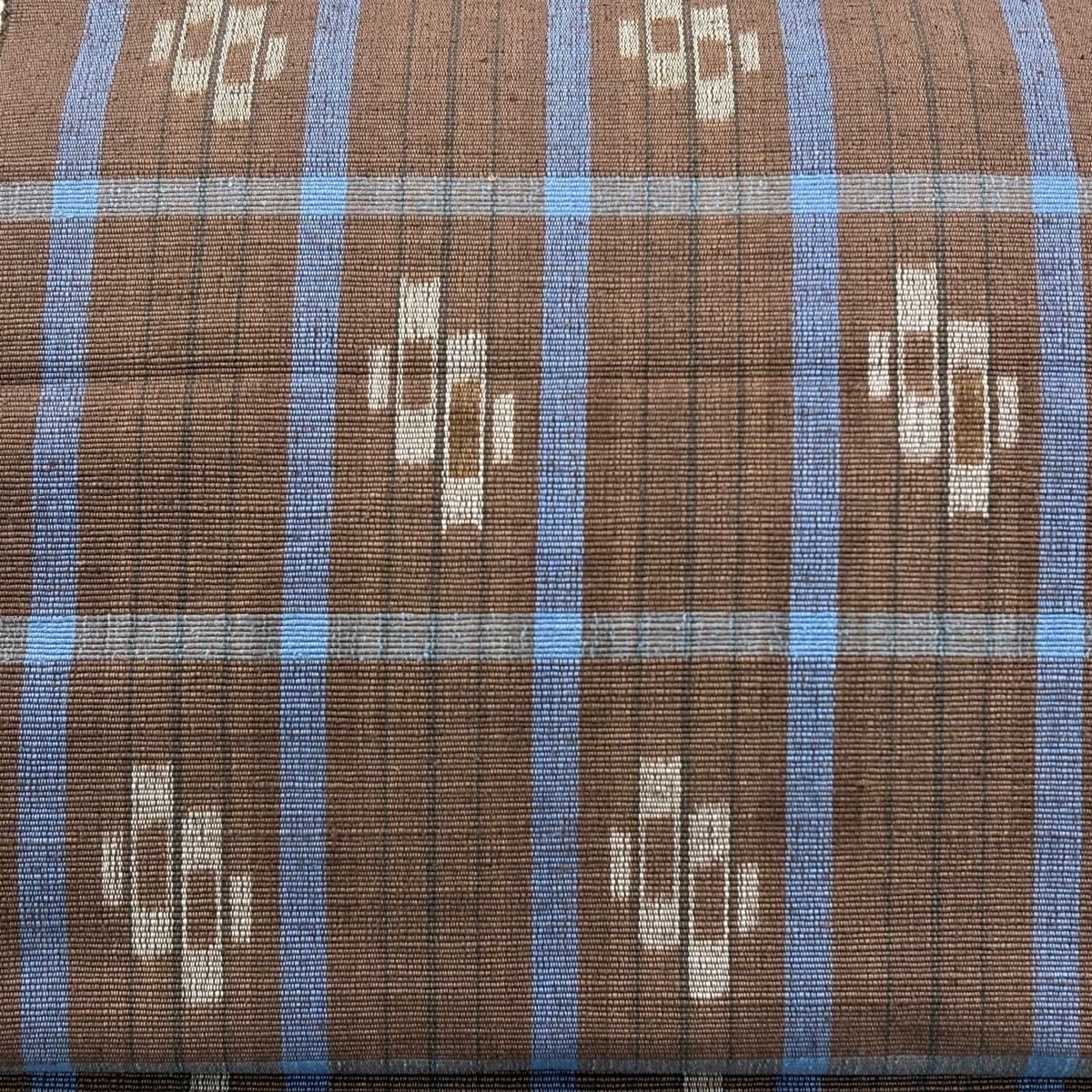 美品】 名古屋帯 逸品 八寸名古屋帯 格子 幾何学 茶色 正絹 【中古