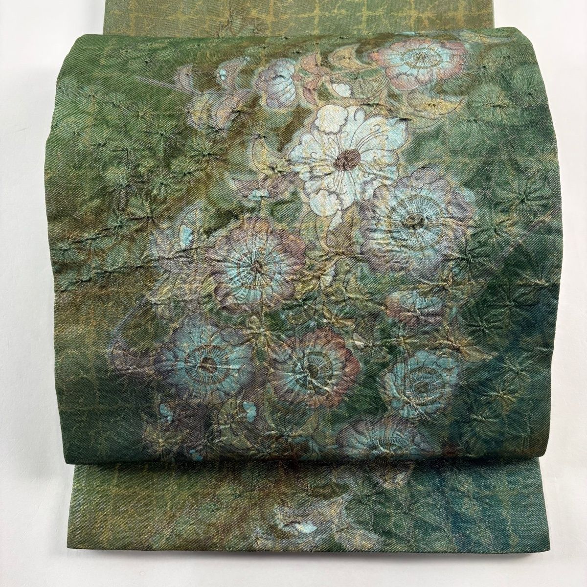 美品】 袋帯 名品 辻が花 金通し 灰緑 お太鼓柄 正絹 【中古】 - メルカリ