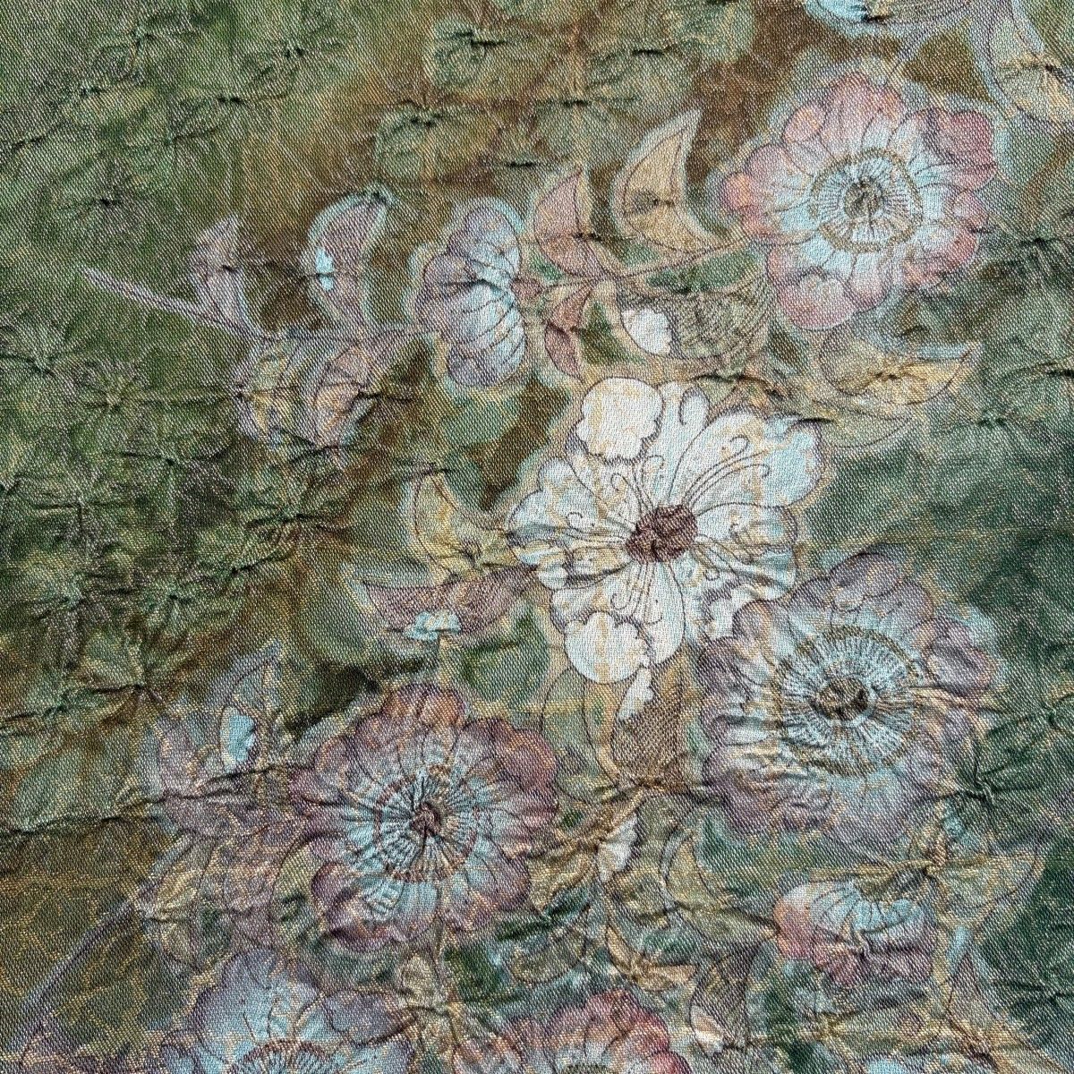 美品】 袋帯 名品 辻が花 金通し 灰緑 お太鼓柄 正絹 【中古】 - メルカリ