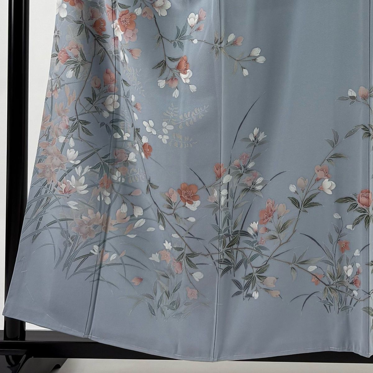 訪問着 身丈157.5cm 裄丈64cm M 袷 枝花 萩 染め分け 青灰色 正絹 逸品