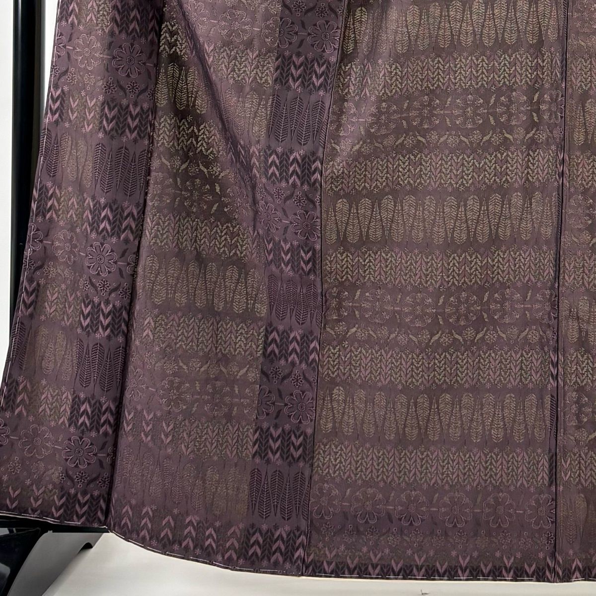 お召 身丈163 cm 裄丈63 S 袷 やまと 草花 葉柄 茶紫 正絹