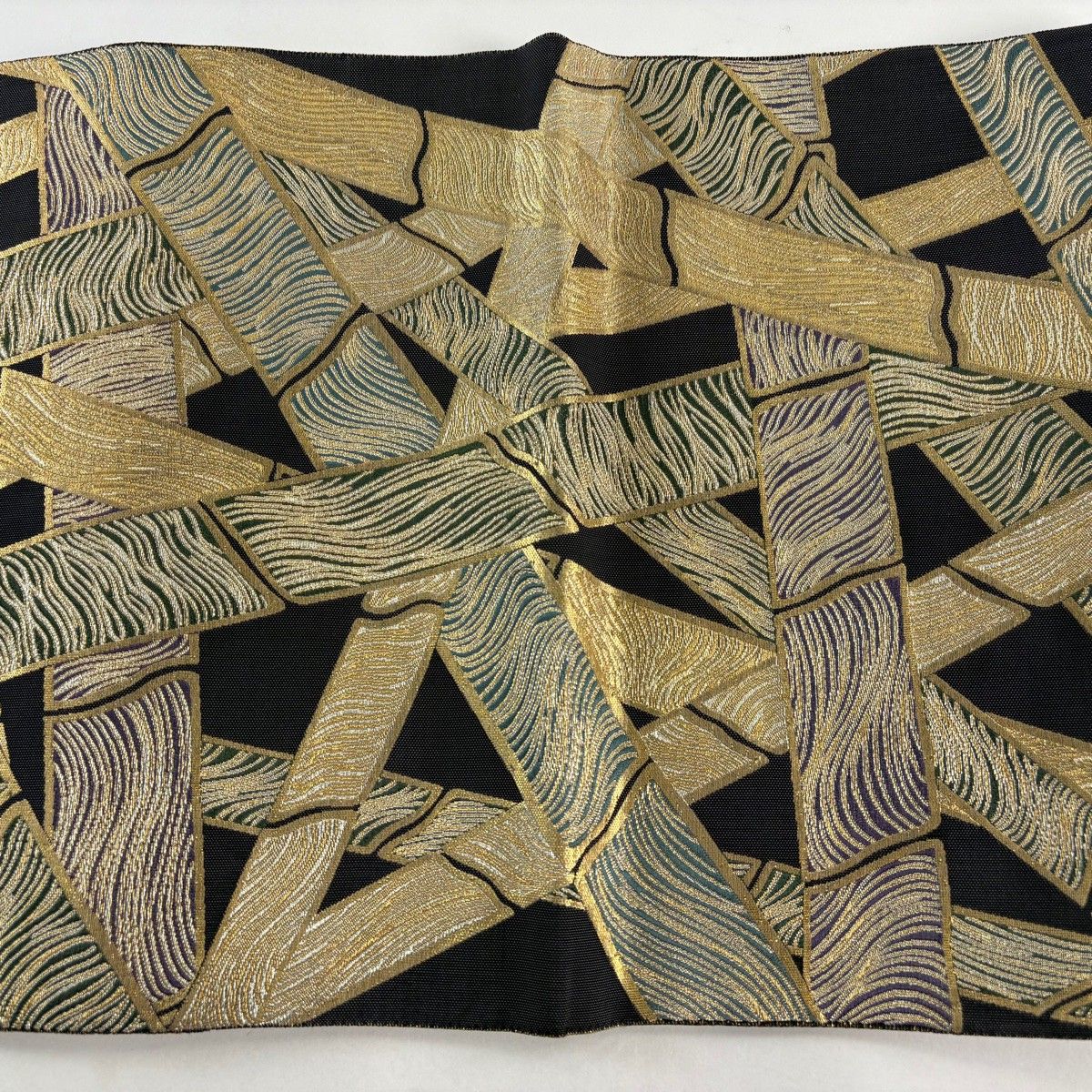 美品】 袋帯 逸品 落款 誠之輔 竹 箔 金銀糸 墨色 全通 正絹 【中古