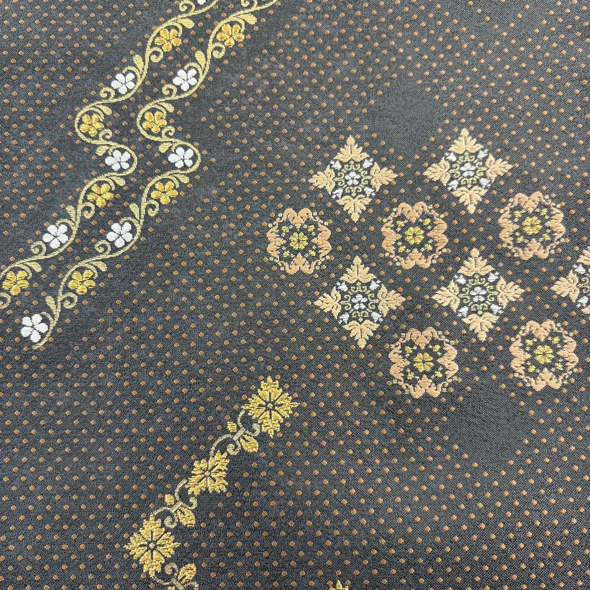 美品】 袋帯 秀品 花唐草 花菱 唐織 金銀糸 墨色 六通 正絹 【中古