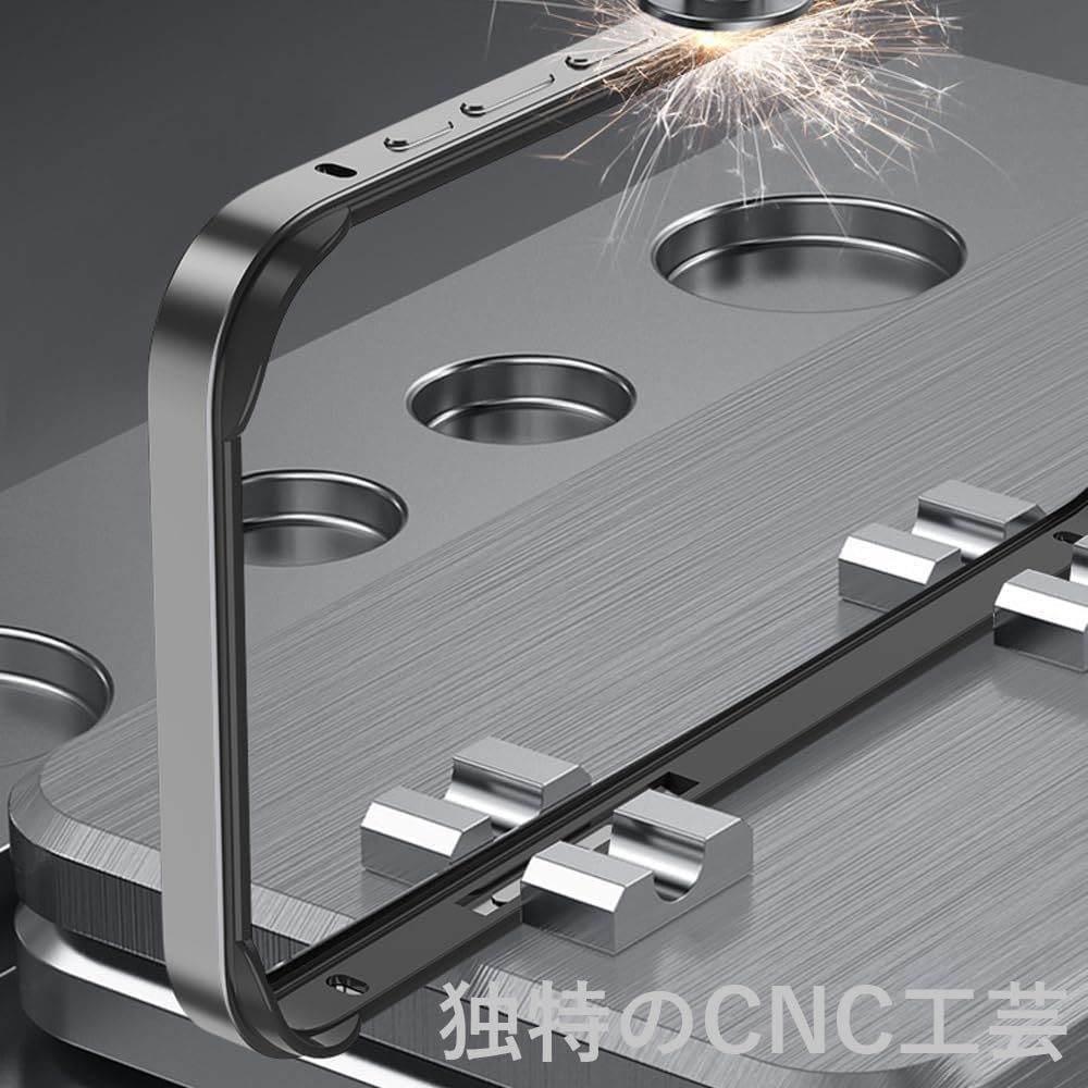 OURJOY iPhone 15 Pro 用 バンパー アイフォン 15プロ アルミ ストラップホール付き シリコン 二重構造 レンズ保護 耐衝撃 軽量 サイドバンパー フレーム 携帯ケース グレー