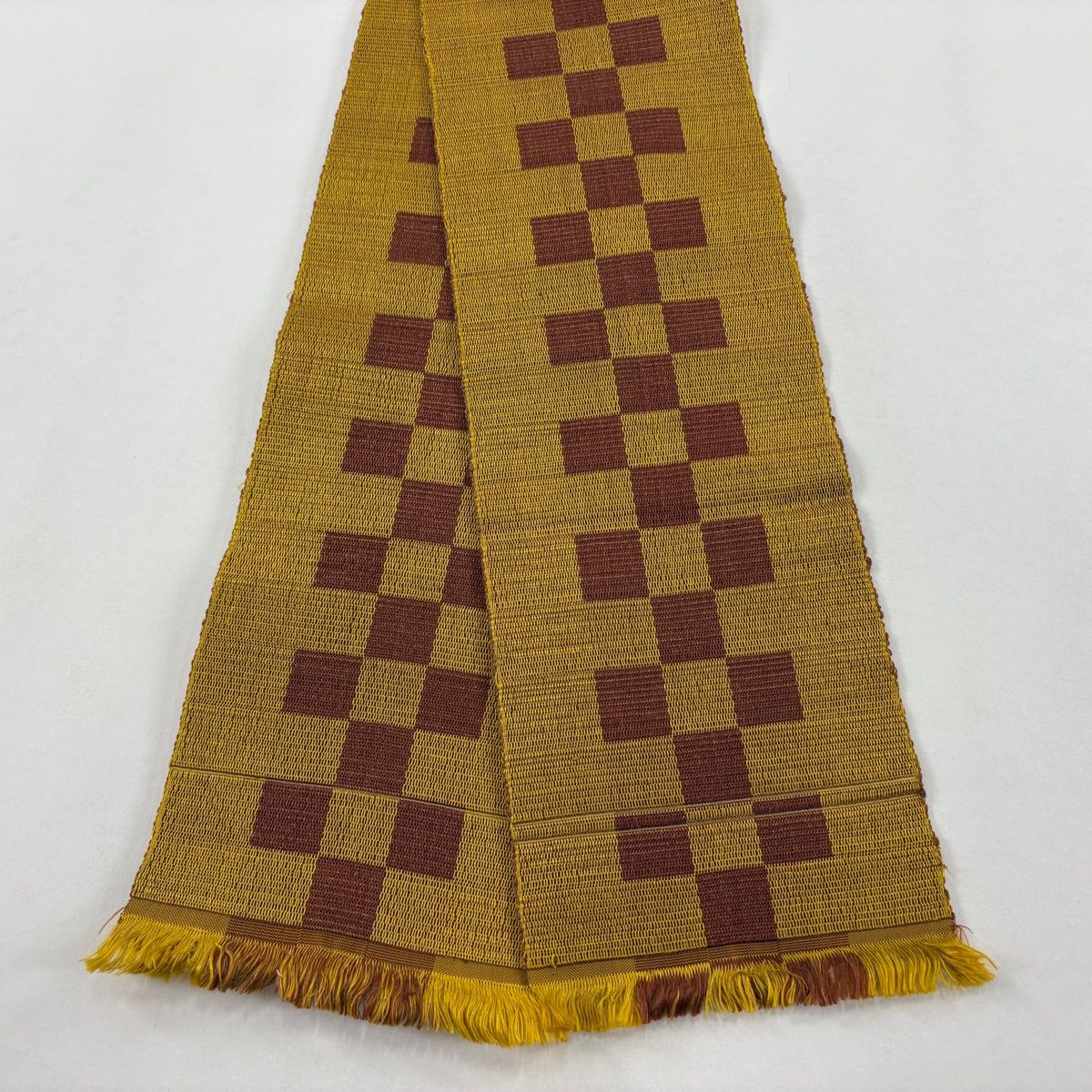 半幅帯 市松模様 山吹茶色 正絹