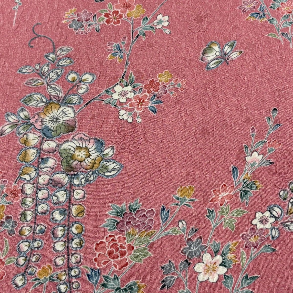 反物 秀品 小紋 辻が花柄 地紋 ピンク 正絹