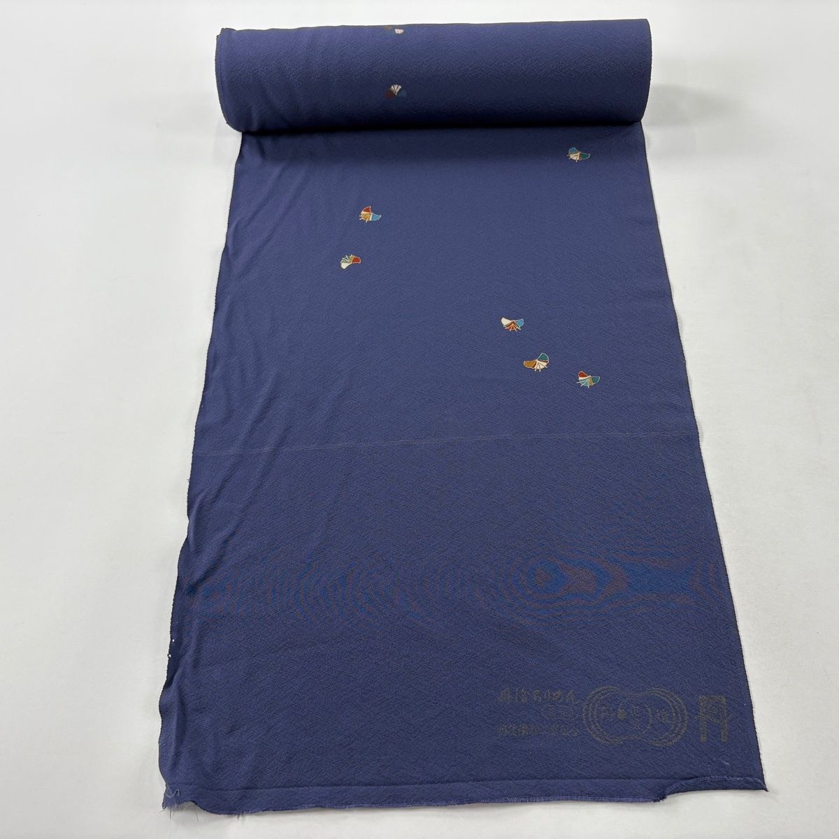 反物 秀品 小紋 幾何学 金彩 青紫 正絹