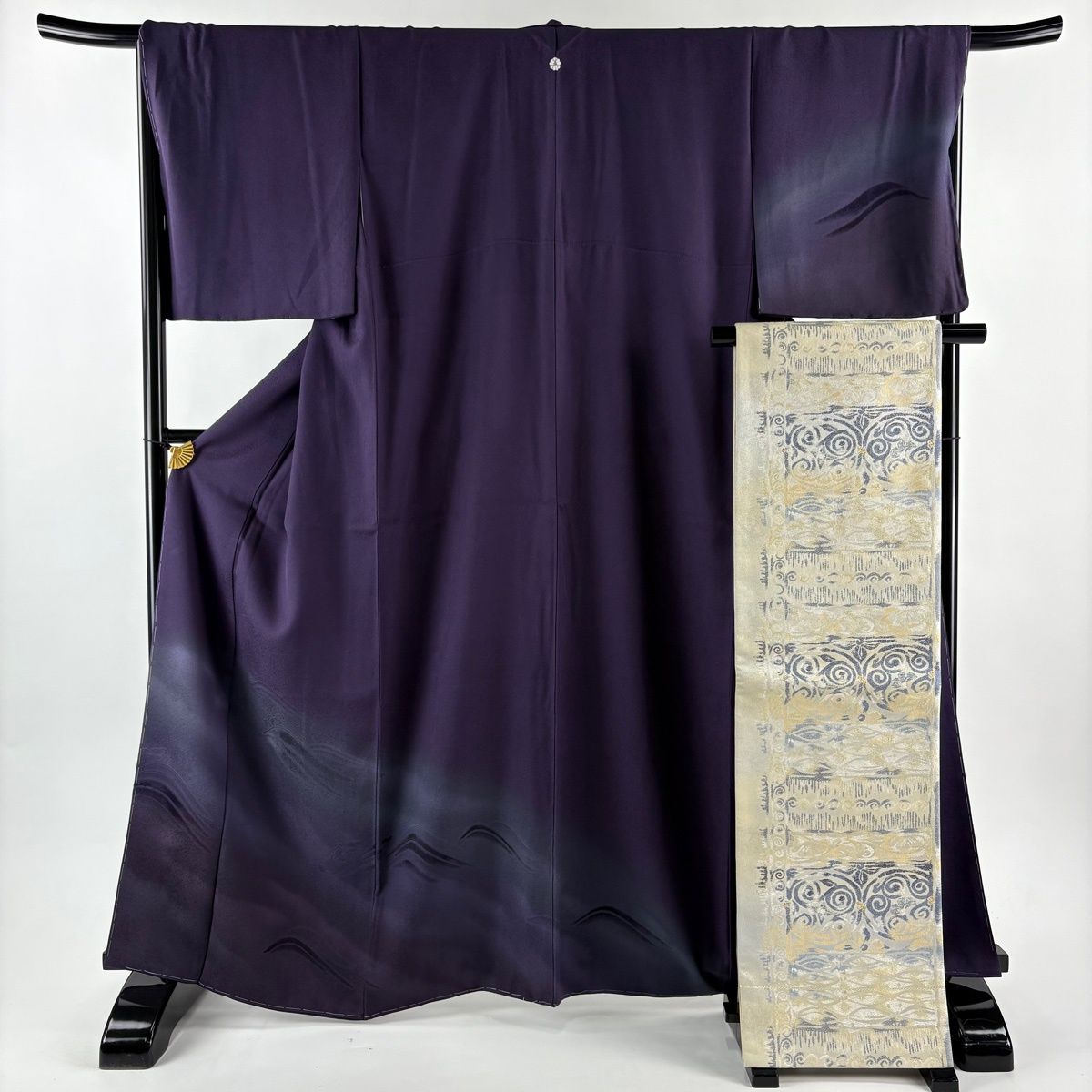 美品】 付下げ 身丈164.5cm 裄丈68cm L 袷 袋帯セット 波 ぼかし 紫