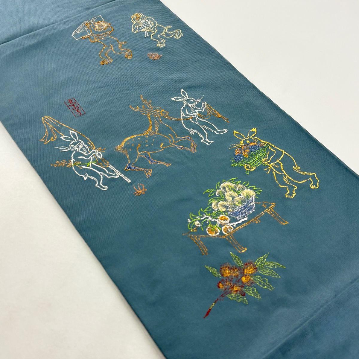 袋帯 逸品 龍村平蔵 落款 とばえまき錦 本袋 鳥獣戯画 うさぎ 金銀糸
