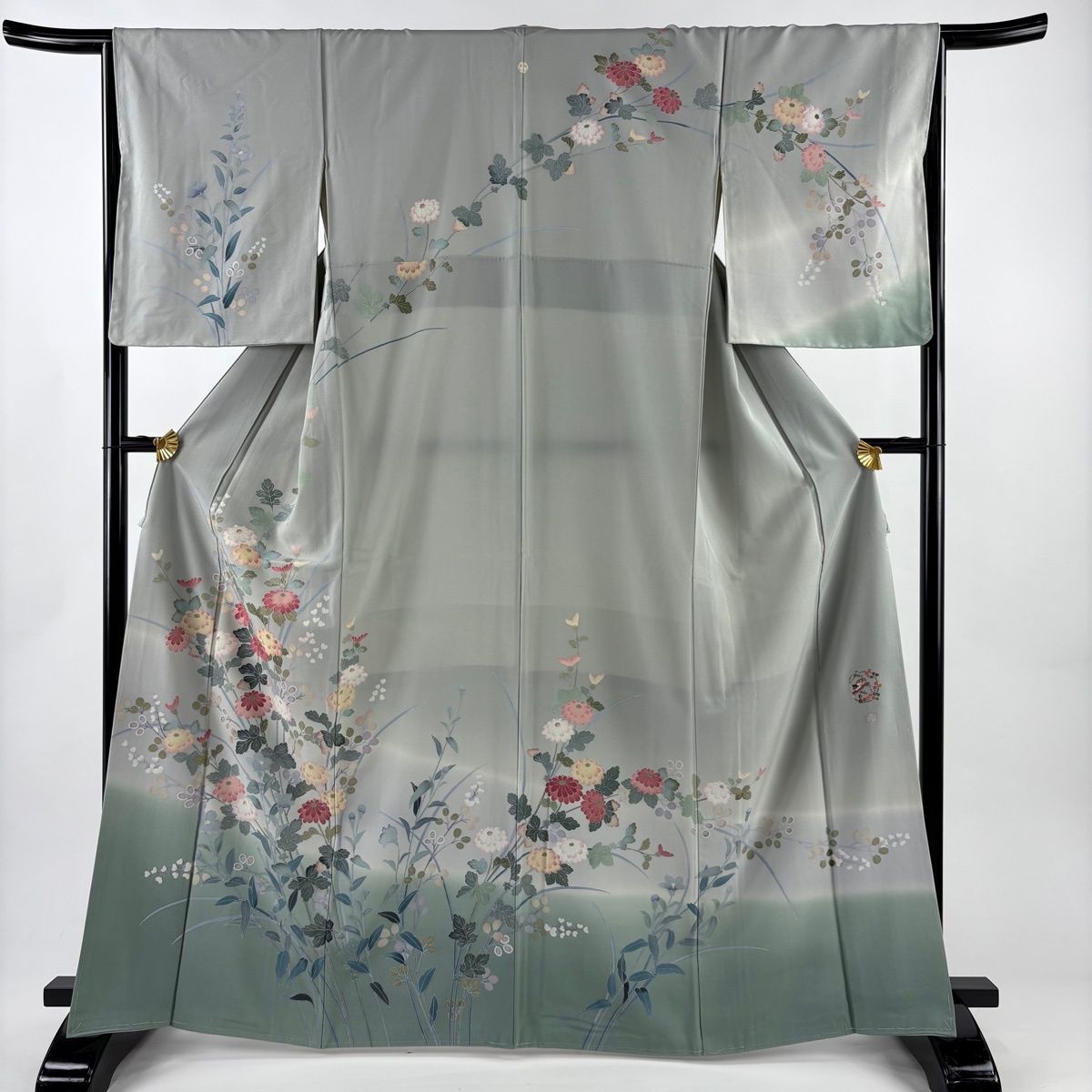 美品】 訪問着 身丈164.5cm 裄丈65.5cm M 袷 落款 菊 萩 染め分け