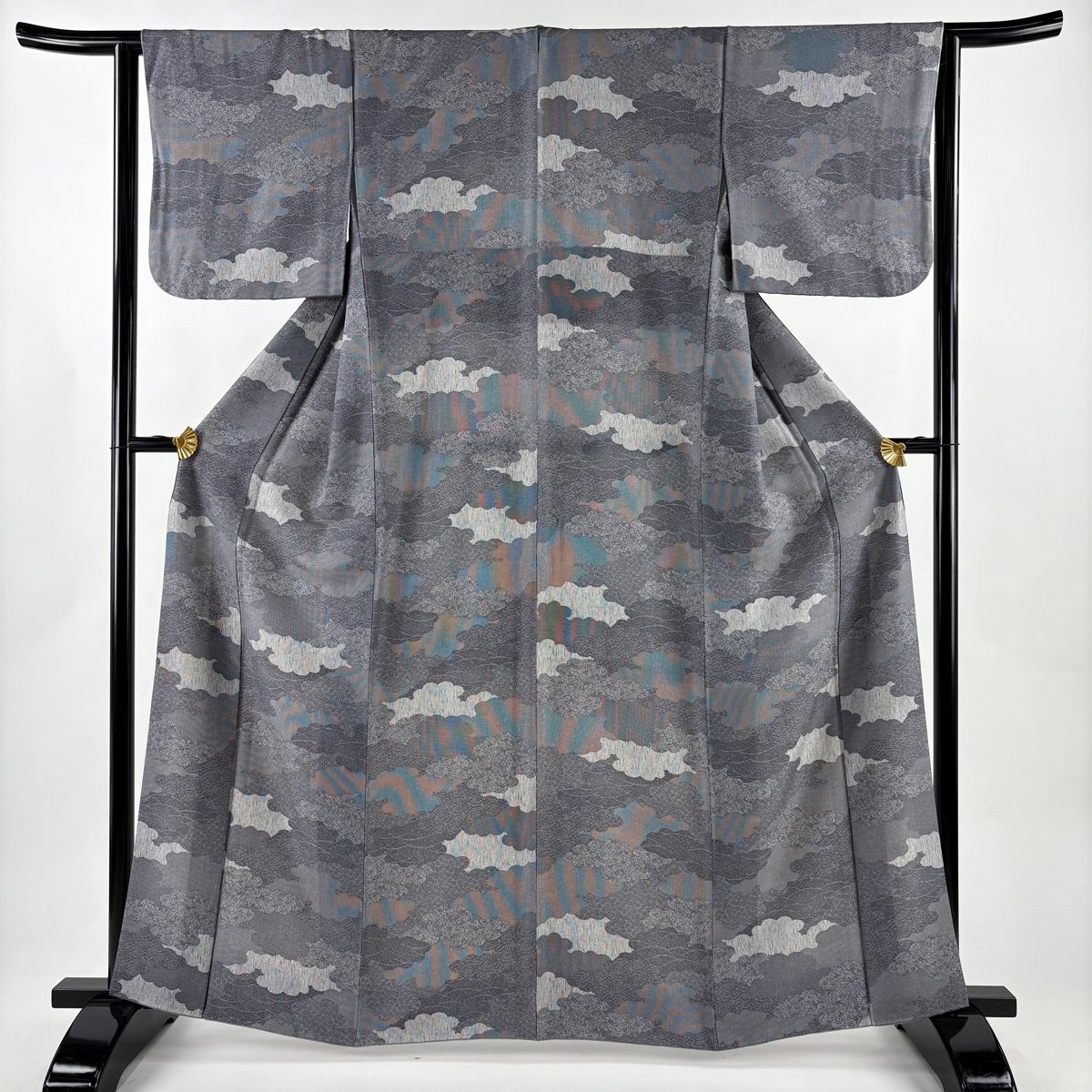 江戸小紋 身丈163.5cm 裄丈63cm S 袷 雲文 寄せ柄 灰色 正絹 秀品