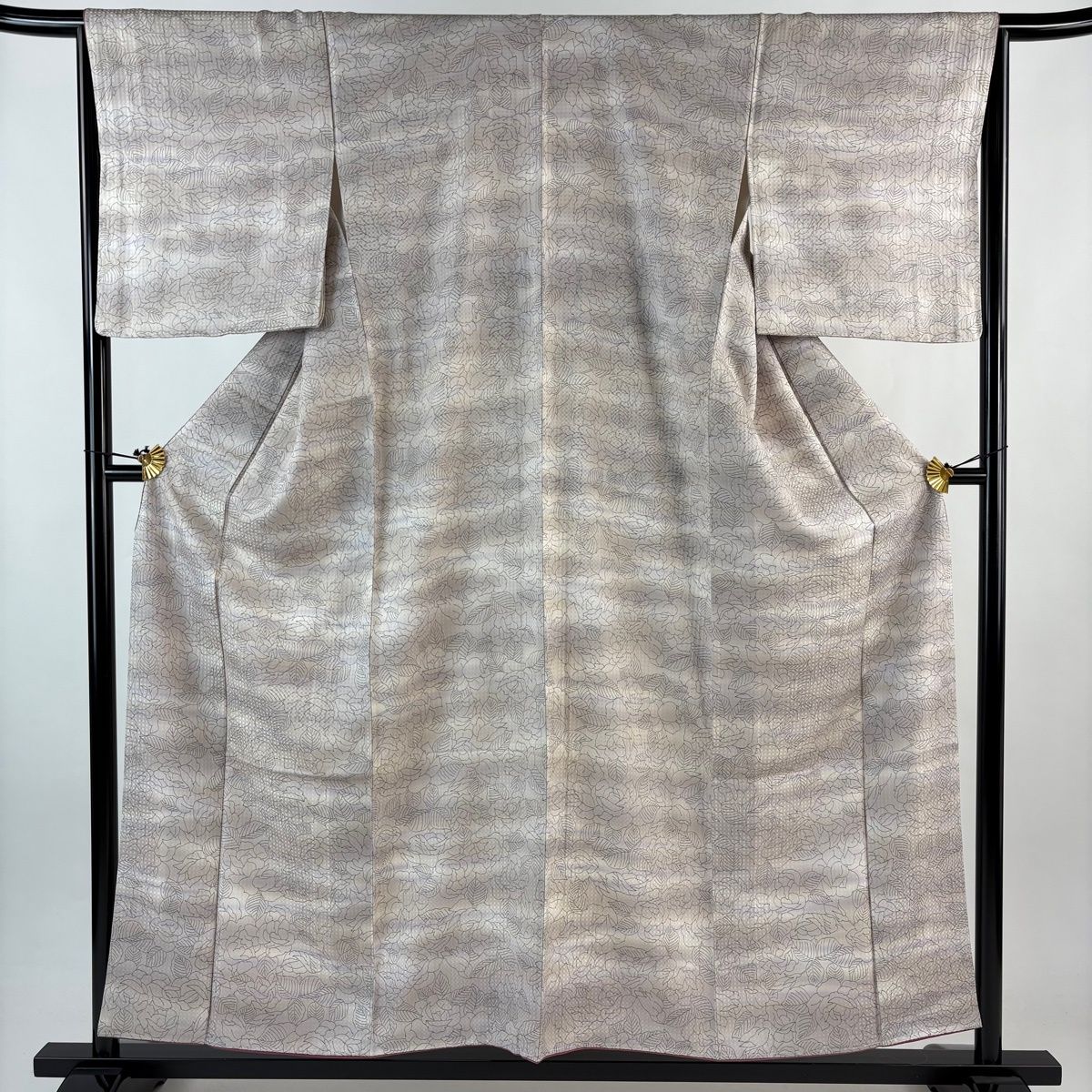 小紋 身丈156 cm 裄丈65 M 袷 草花 ぼかし 灰紫 正絹 秀品