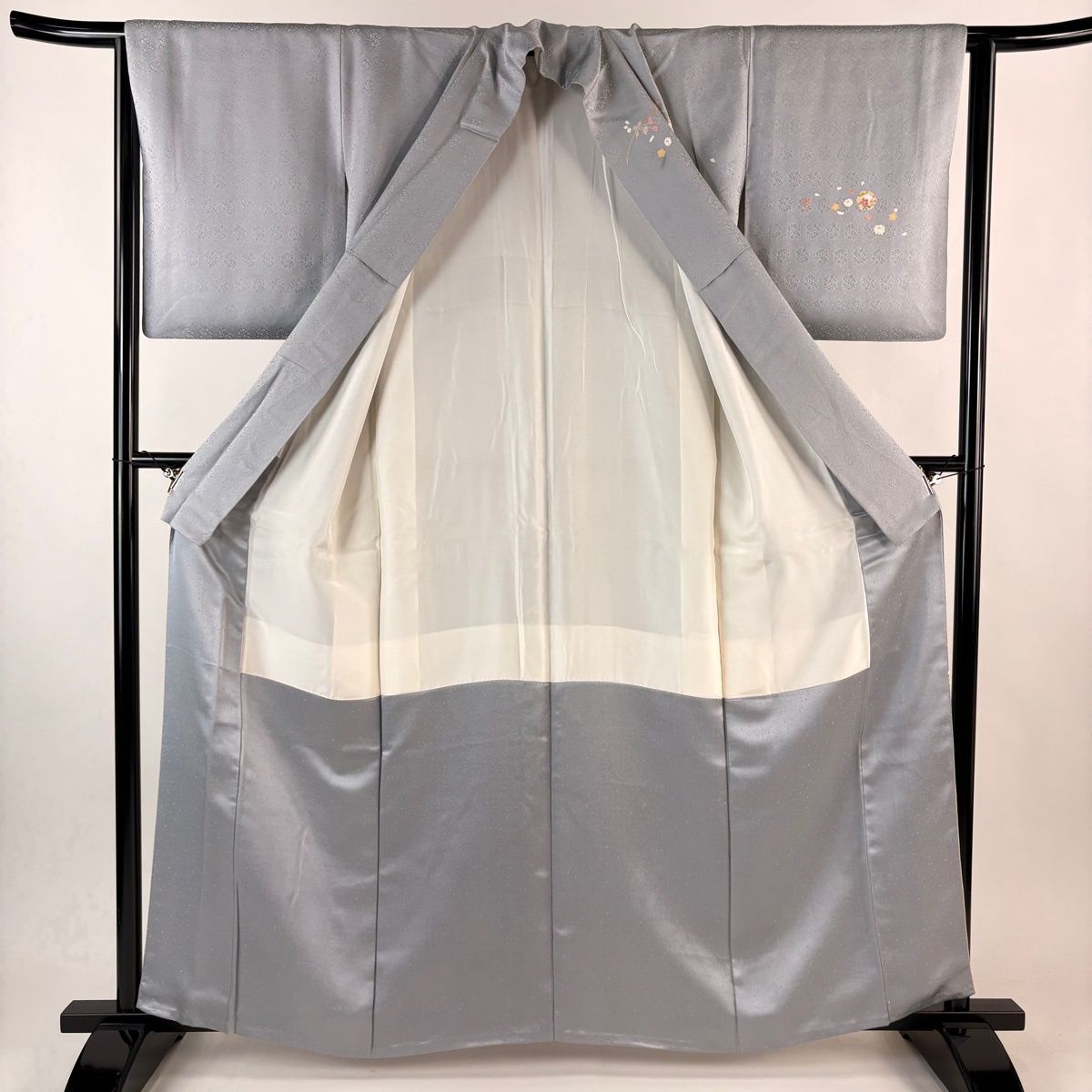 訪問着 身丈161.5cm 裄丈64cm M 袷 几帳 桜 染め分け ぼかし 灰色 正絹