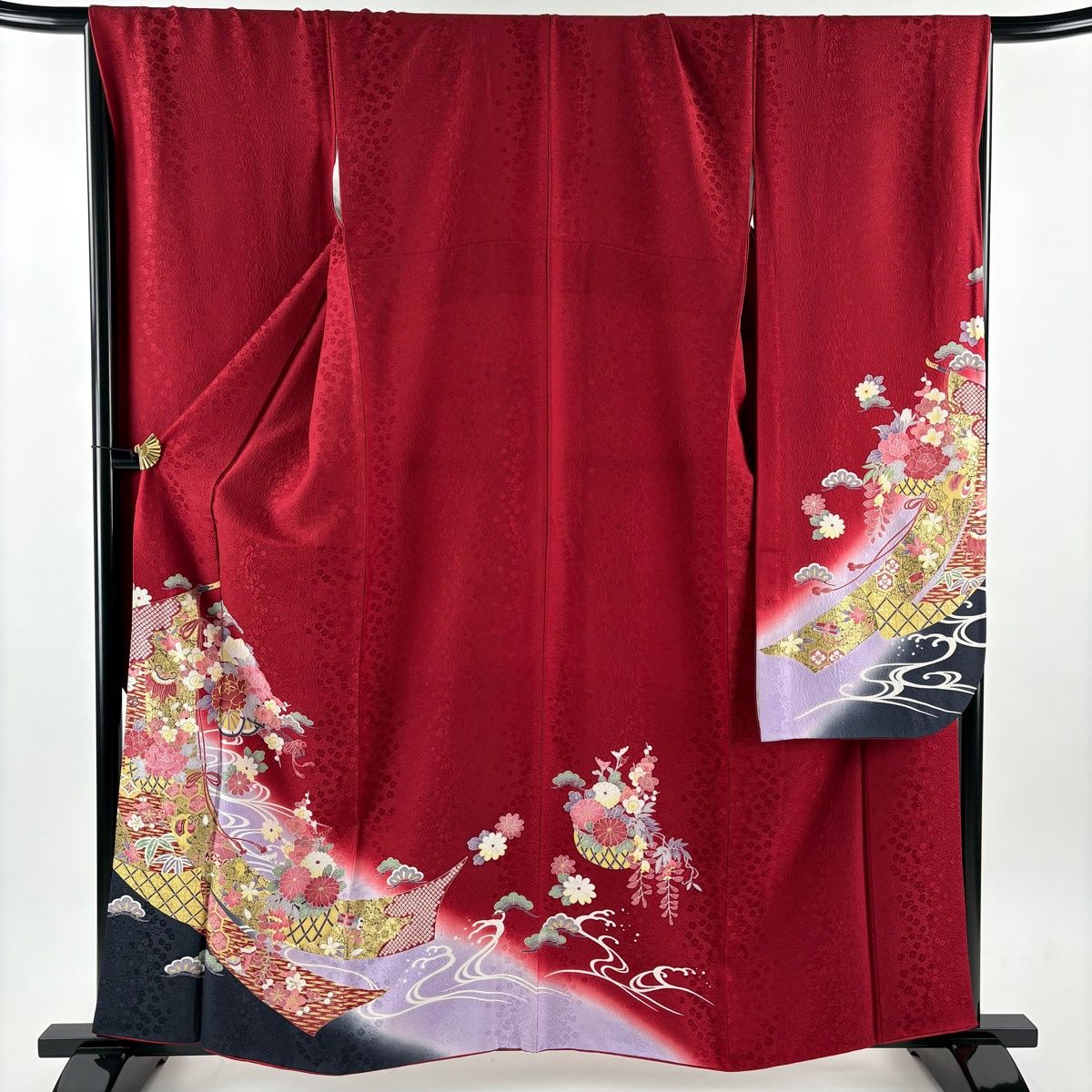 振袖 身丈160 cm 裄丈68 L 袷 花車 几帳 金糸 金彩 赤 正絹 秀品