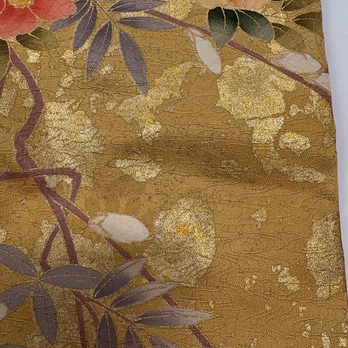 振袖 身丈167cm 裄丈67cm M 袷 牡丹 菊 金糸 金彩 朱色 正絹 秀品
