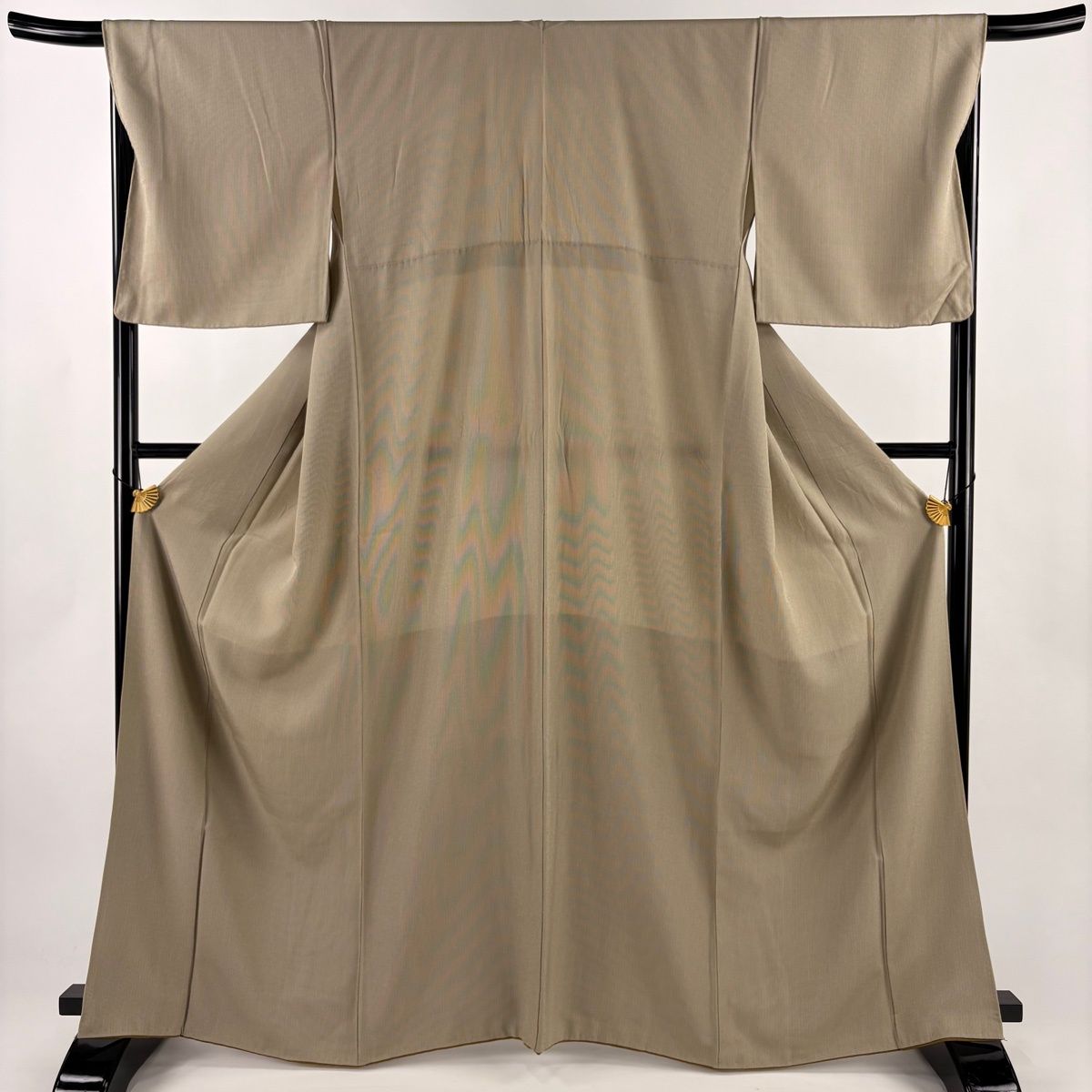 江戸小紋 身丈164.5cm 裄丈68cm L 袷 万筋 茶緑色 正絹 秀品 【中古