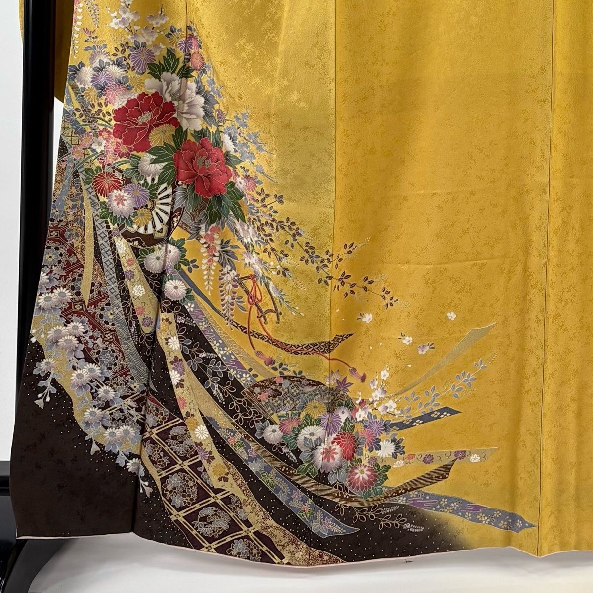 振袖 身丈166 cm 裄丈68 L 袷 花車 熨斗 金彩 黄色 正絹 秀品