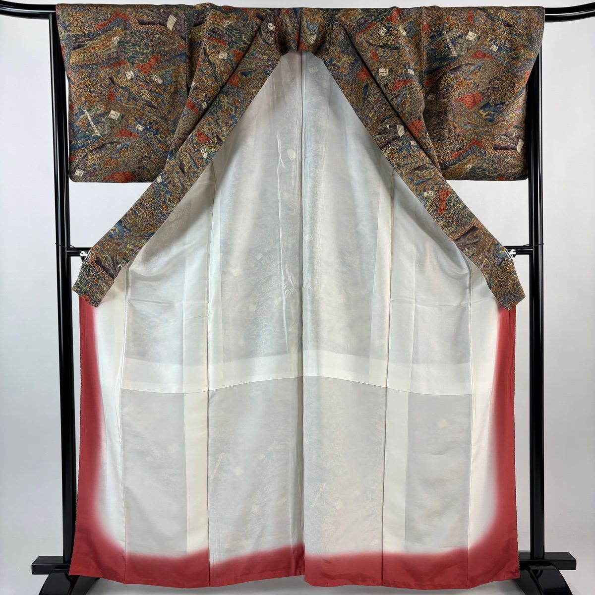  小紋 身丈164 5 cm 裄丈66 M 袷 更勝 落款 草花 雪輪 縮緬 茶色 正絹 秀品 小紋 着物