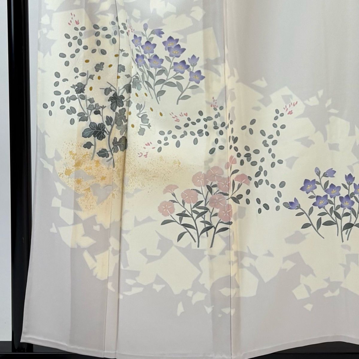 付下げ 身丈157.5 cm 裄丈66 M 単衣 落款 秋草 シルエット 金彩 灰色 正絹 秀品