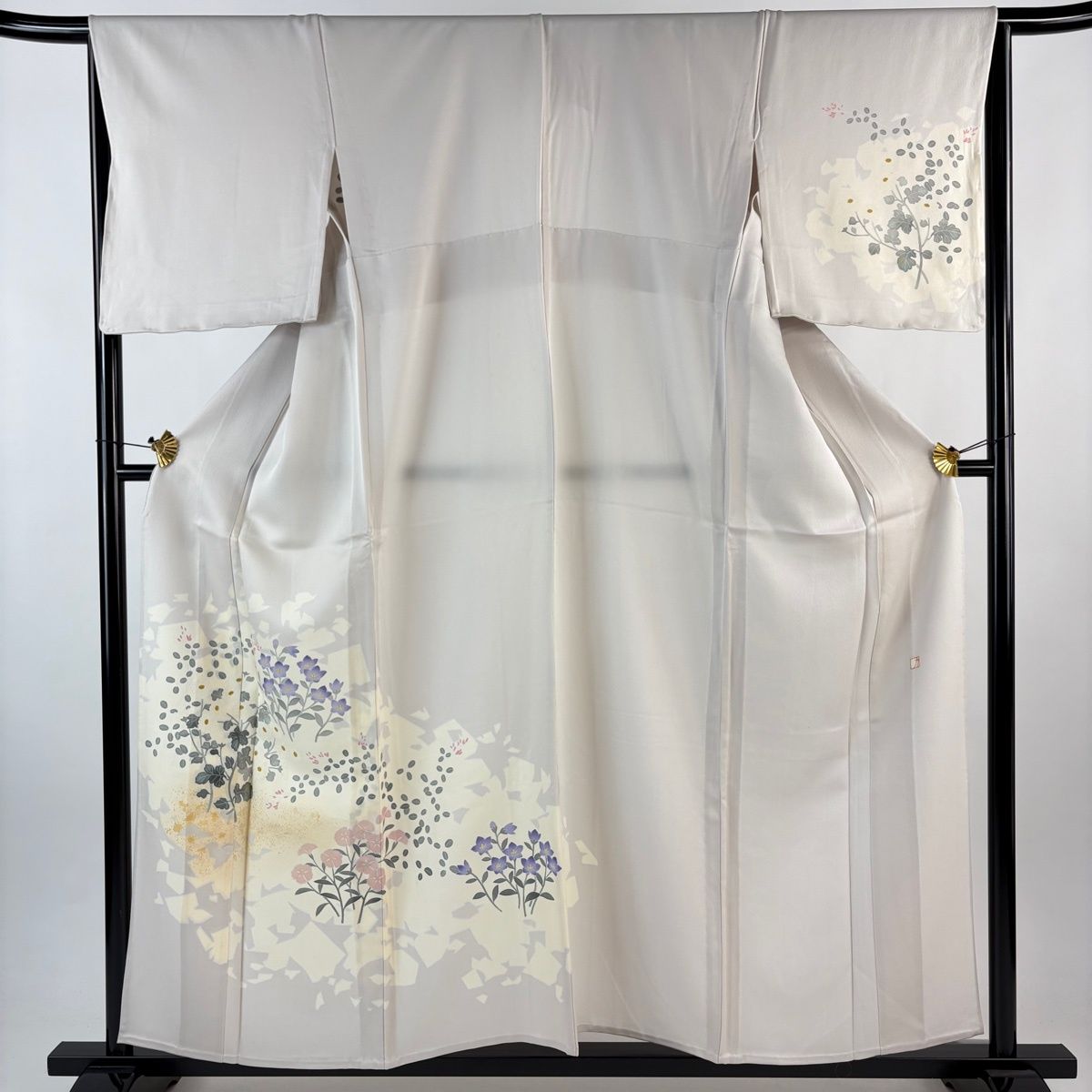 付下げ 身丈157.5 cm 裄丈66 M 単衣 落款 秋草 シルエット 金彩 灰色 正絹 秀品