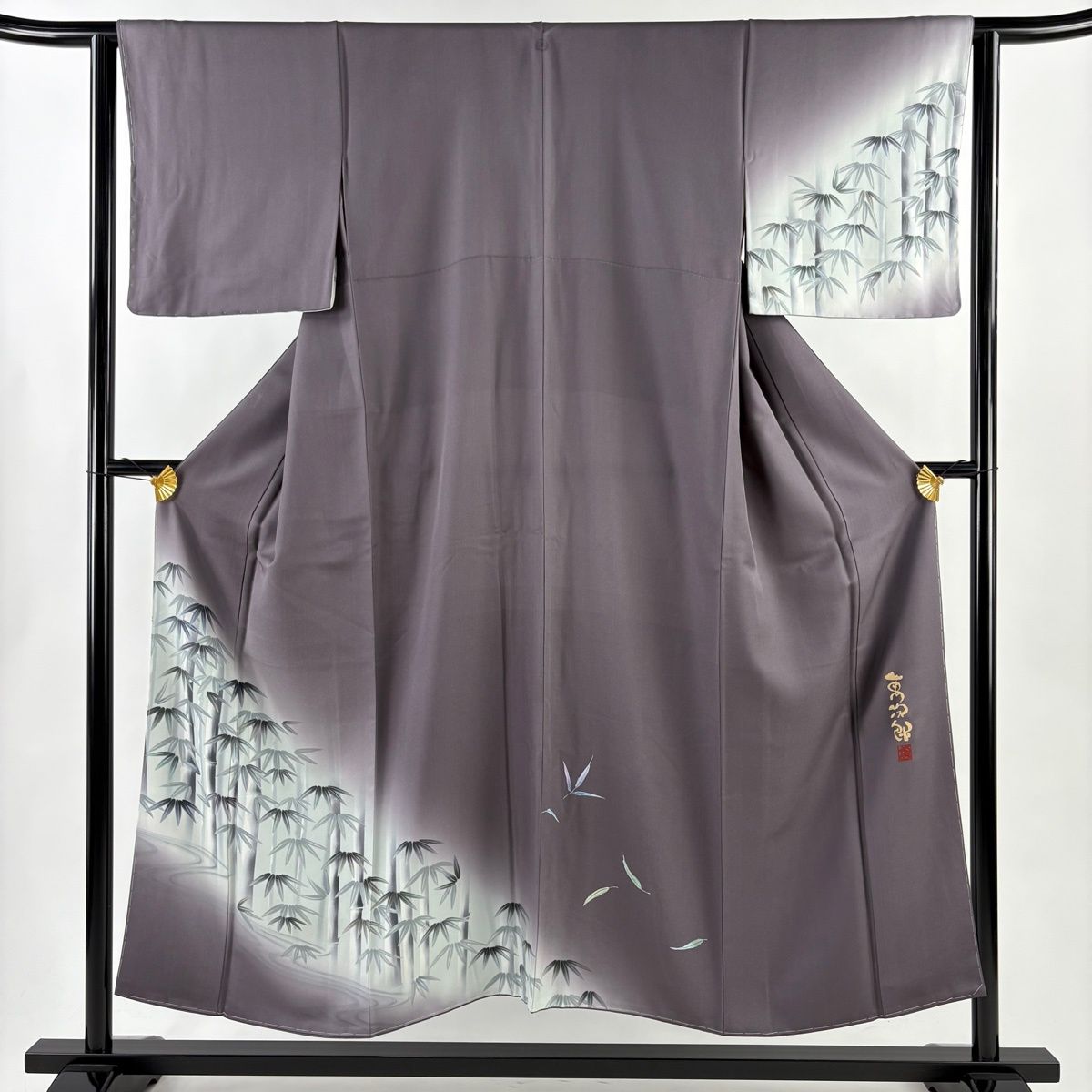 訪問着 身丈151.5 cm 裄丈63 S 袷 落款 竹 ぼかし 灰紫 正絹 秀品