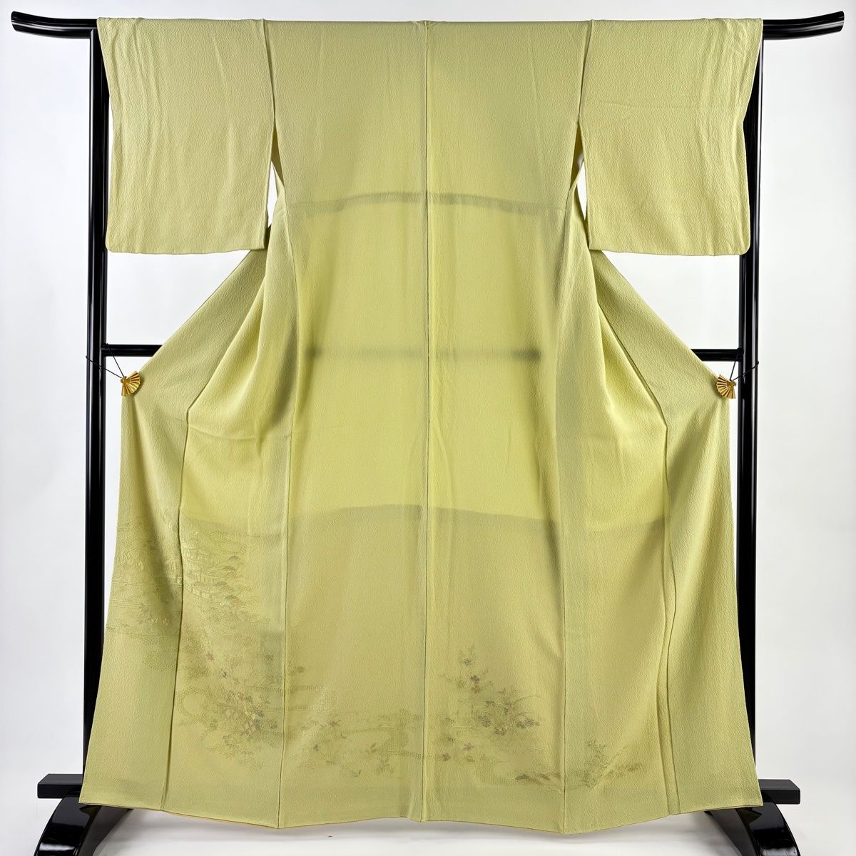 付下げ 身丈165 cm 裄丈65 5 M 袷 建物 ヱ霞 刺繍 抹茶色 正絹 秀品