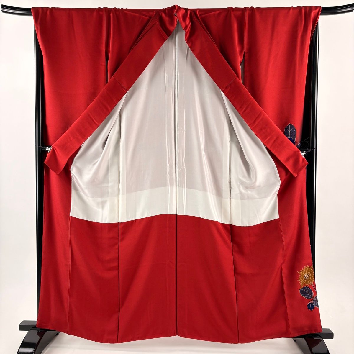 振袖 身丈163cm 裄丈70cm L 袷 牡丹 草花 金彩 染め分け 赤 正絹 秀品