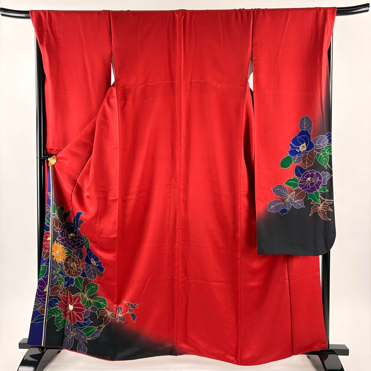【振袖フルセット】草花 金彩 染め分け 赤 正絹 振袖フルセット】草花 金彩 染め分け 赤 正絹