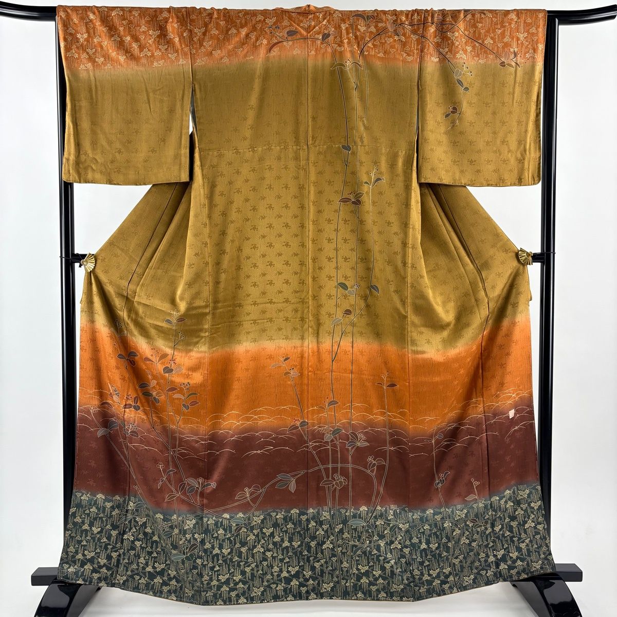 訪問着 身丈164 cm 裄丈66 M 袷 落款 葉と実 藤 金彩 染め分け 茶色 正絹 秀品