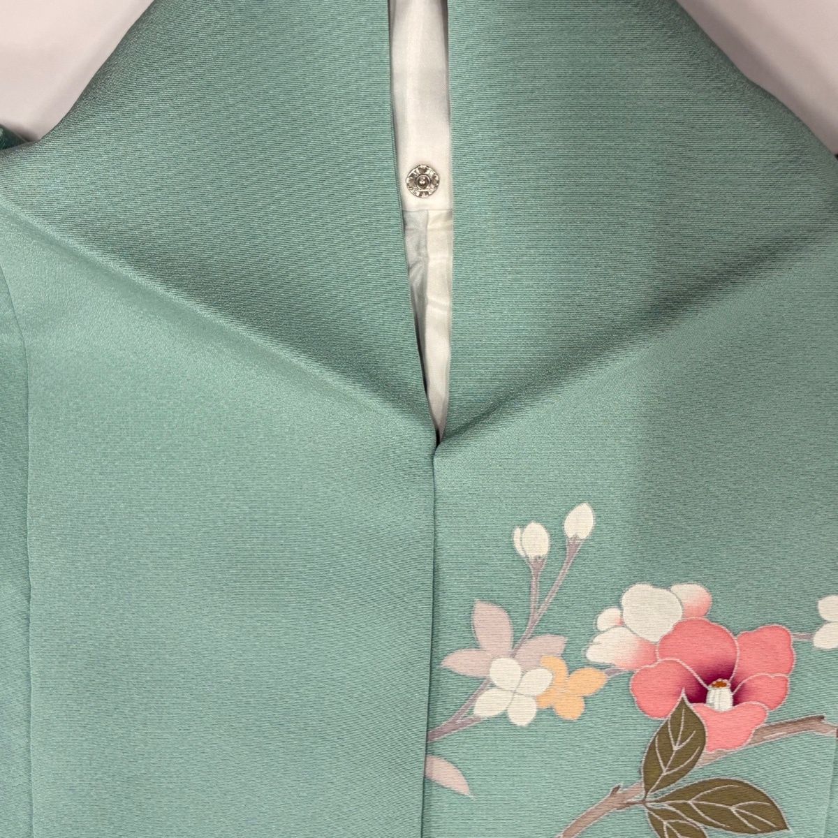  訪問着 身丈159.5 cm 裄丈64 M 袷 椿 枝花 ぼかし 薄緑 正絹 秀品 訪問着 付け下げ 着物