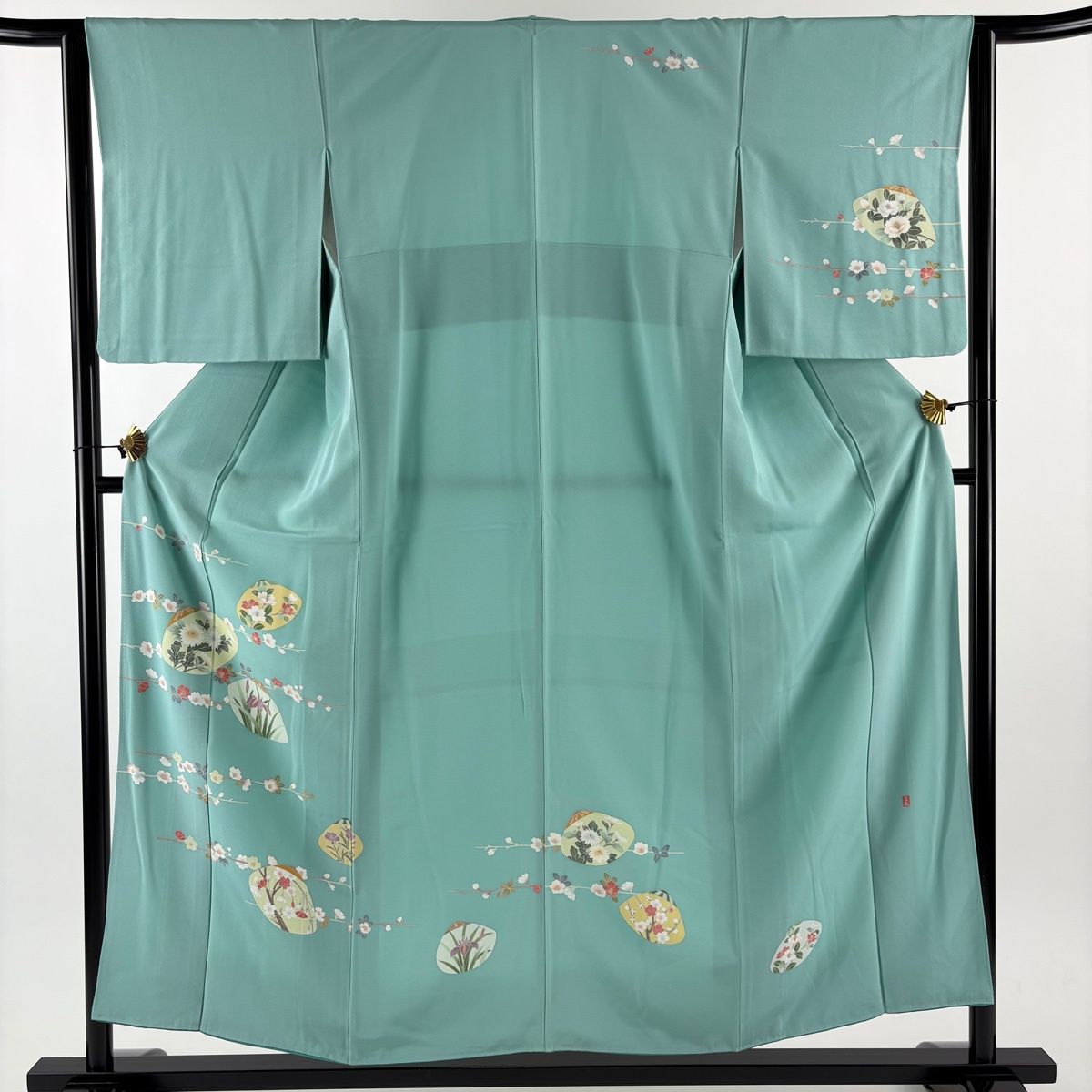 訪問着 身丈156 cm 裄丈63 S 袷 落款 貝合わせ 草花 薄緑 正絹 秀品