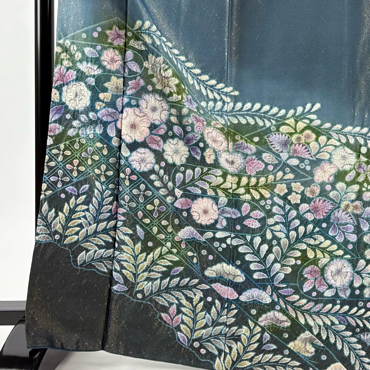 美品】 訪問着 身丈167.5cm 裄丈68cm L 袷 落款 辻が花 金通し 深緑