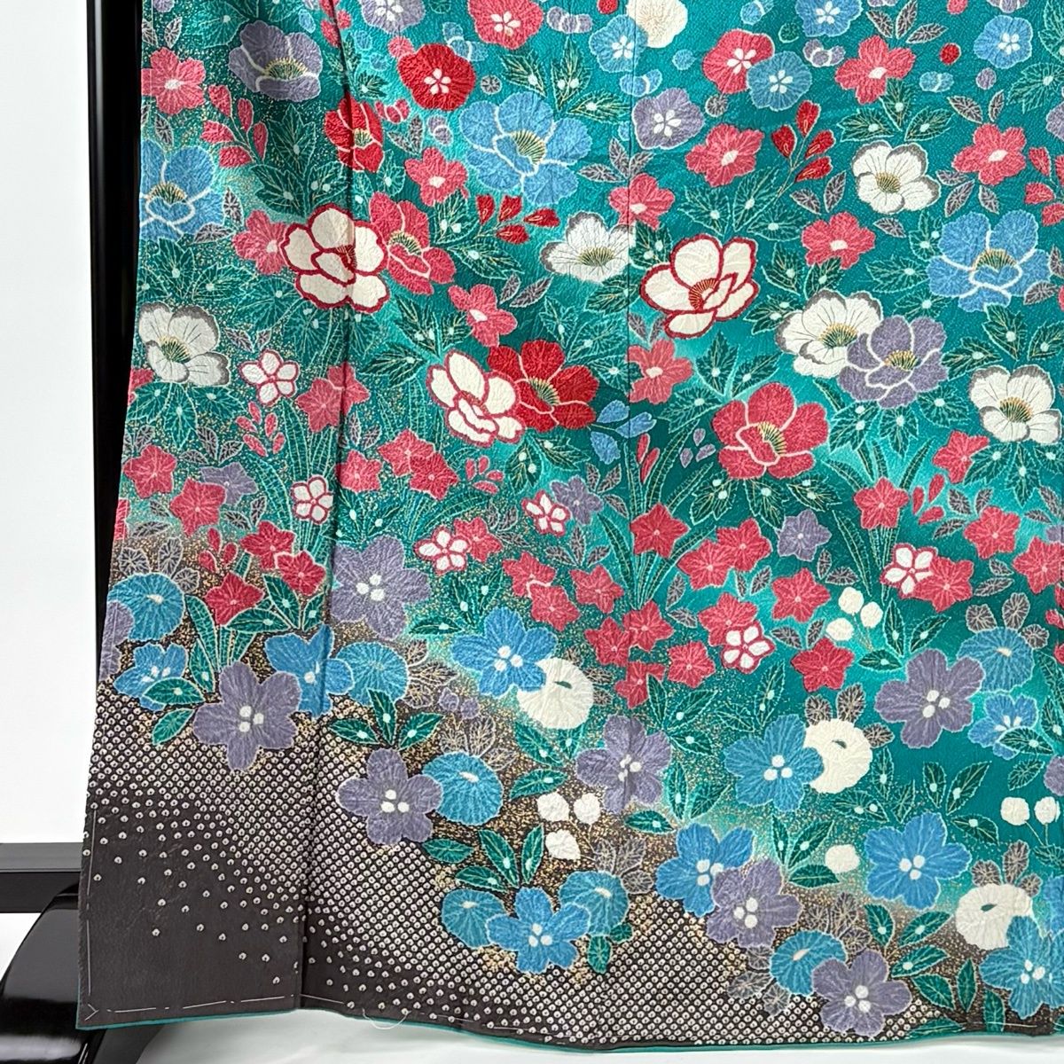 振袖 身丈169 cm 裄丈69 L 袷 草花 金彩 絞り 緑 正絹 名品