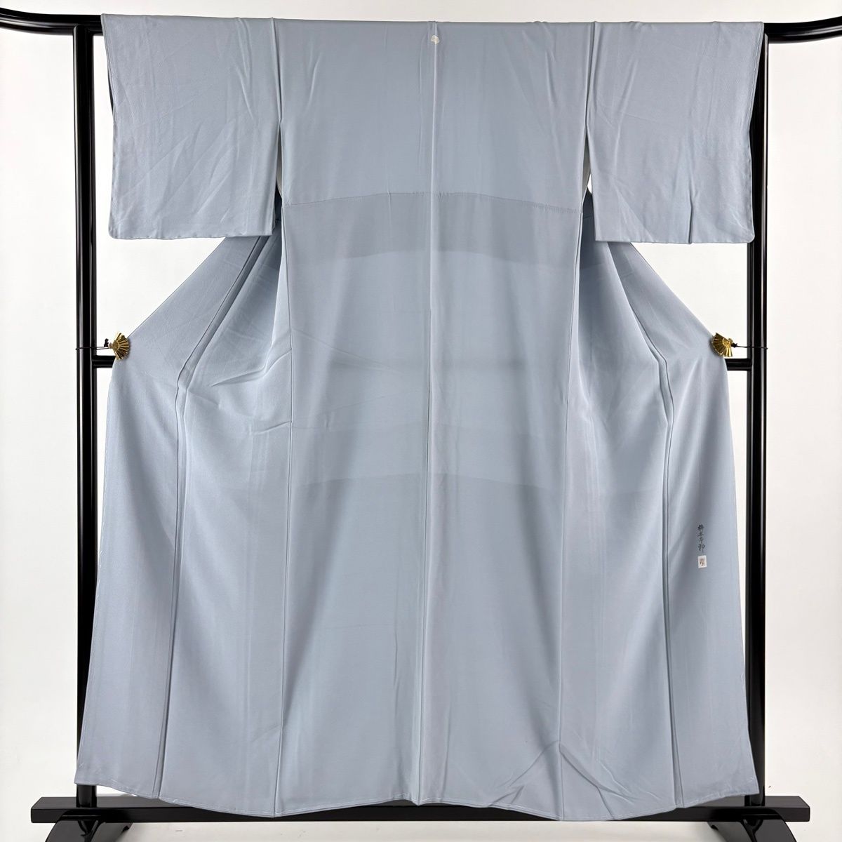 色無地 身丈157 cm 裄丈63 S 袷 柿本市郎 落款 青灰色 正絹 一つ紋