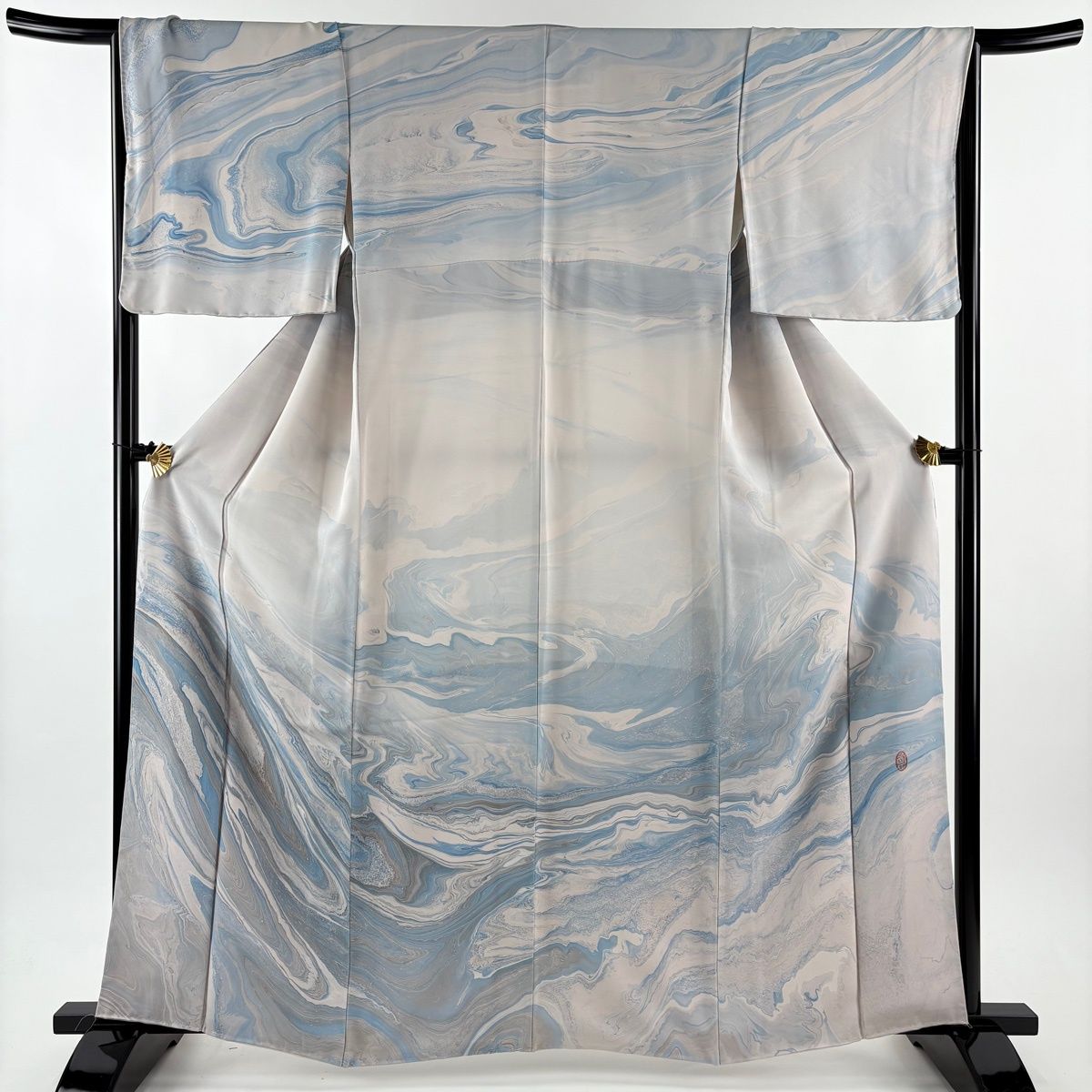 訪問着 身丈161 cm 裄丈67 M 袷 落款 墨流し 灰桜 正絹