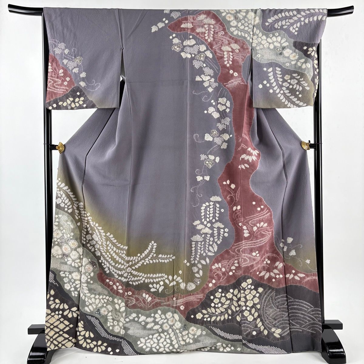 訪問着 身丈170.5 cm 裄丈67 M 袷 辻が花 ぼかし 灰紫 正絹 名品