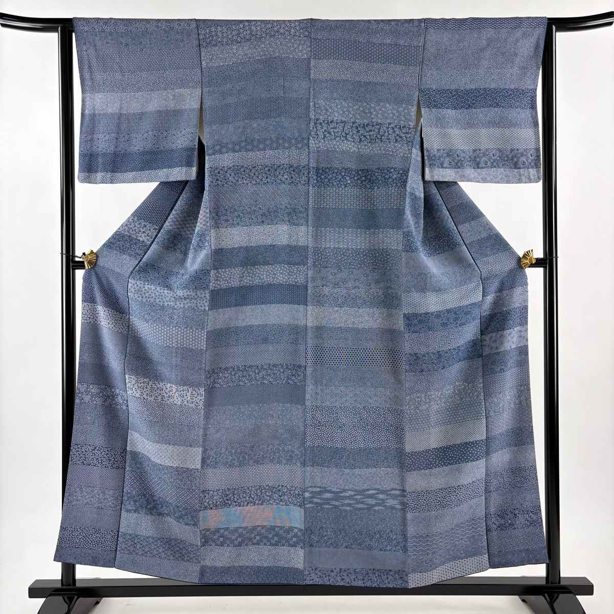 江戸小紋 身丈157cm 裄丈62.5cm S 袷 鈴木秋治 落款 草花 寄せ柄 藍色