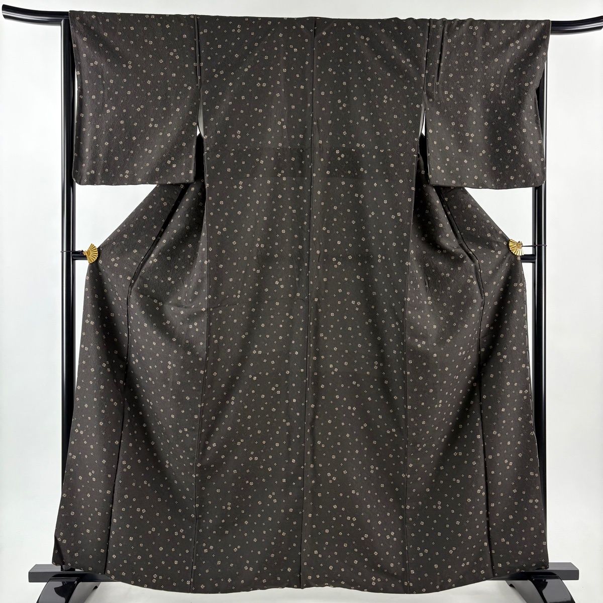 小紋 身丈162.5 cm 裄丈66 M 袷 小花 地紋 焦茶色 正絹 名品