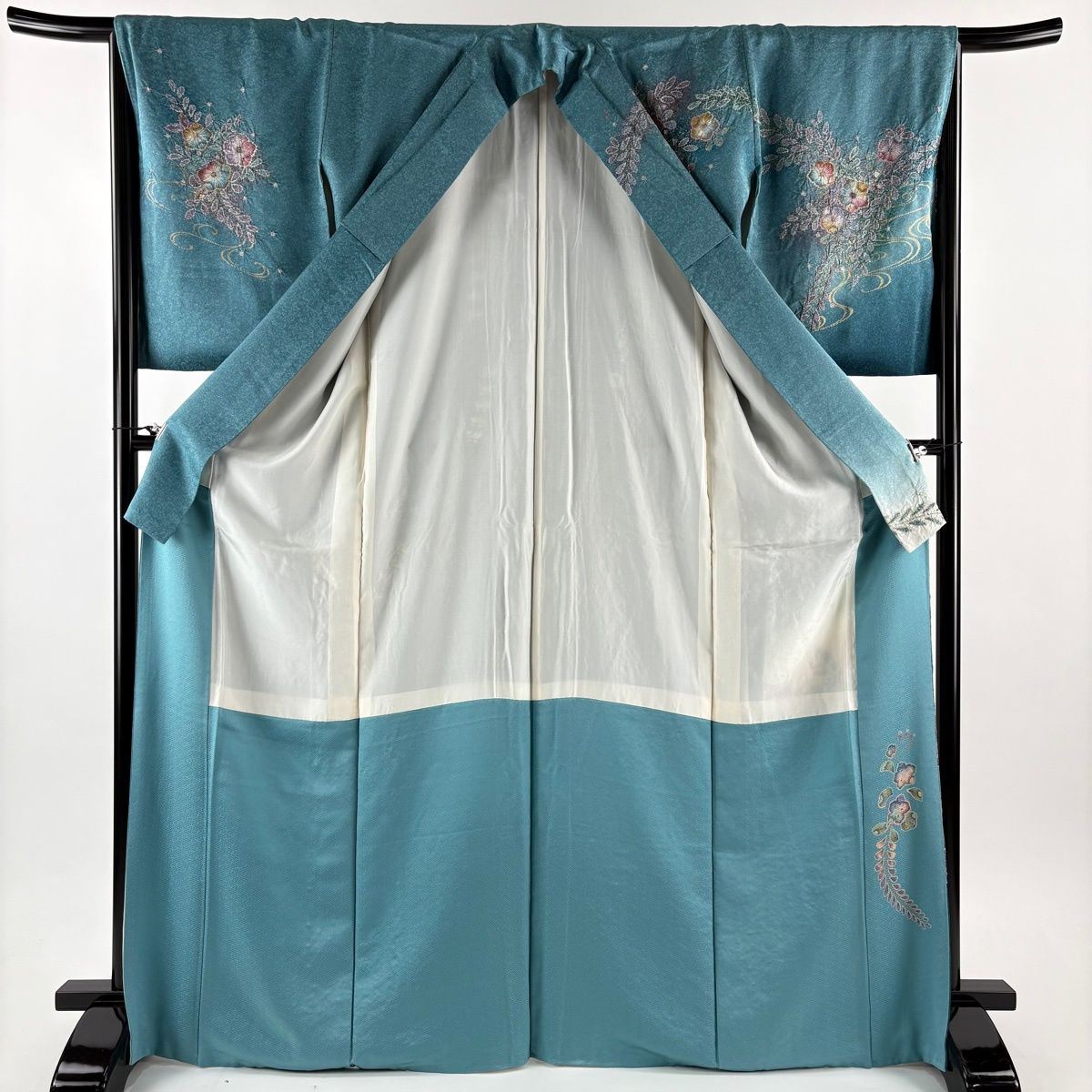  訪問着 身丈169.5 cm 裄丈67 M 袷 辻が花 金彩 ぼかし 青緑 正絹 名品 訪問着 付け下げ 着物