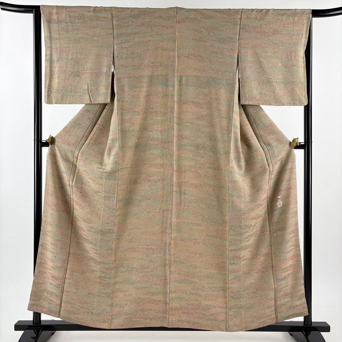 小紋 身丈156.5 cm 裄丈65.5 M 袷 陶彩染 落款 幾何学模様 薄茶色 正絹 名品