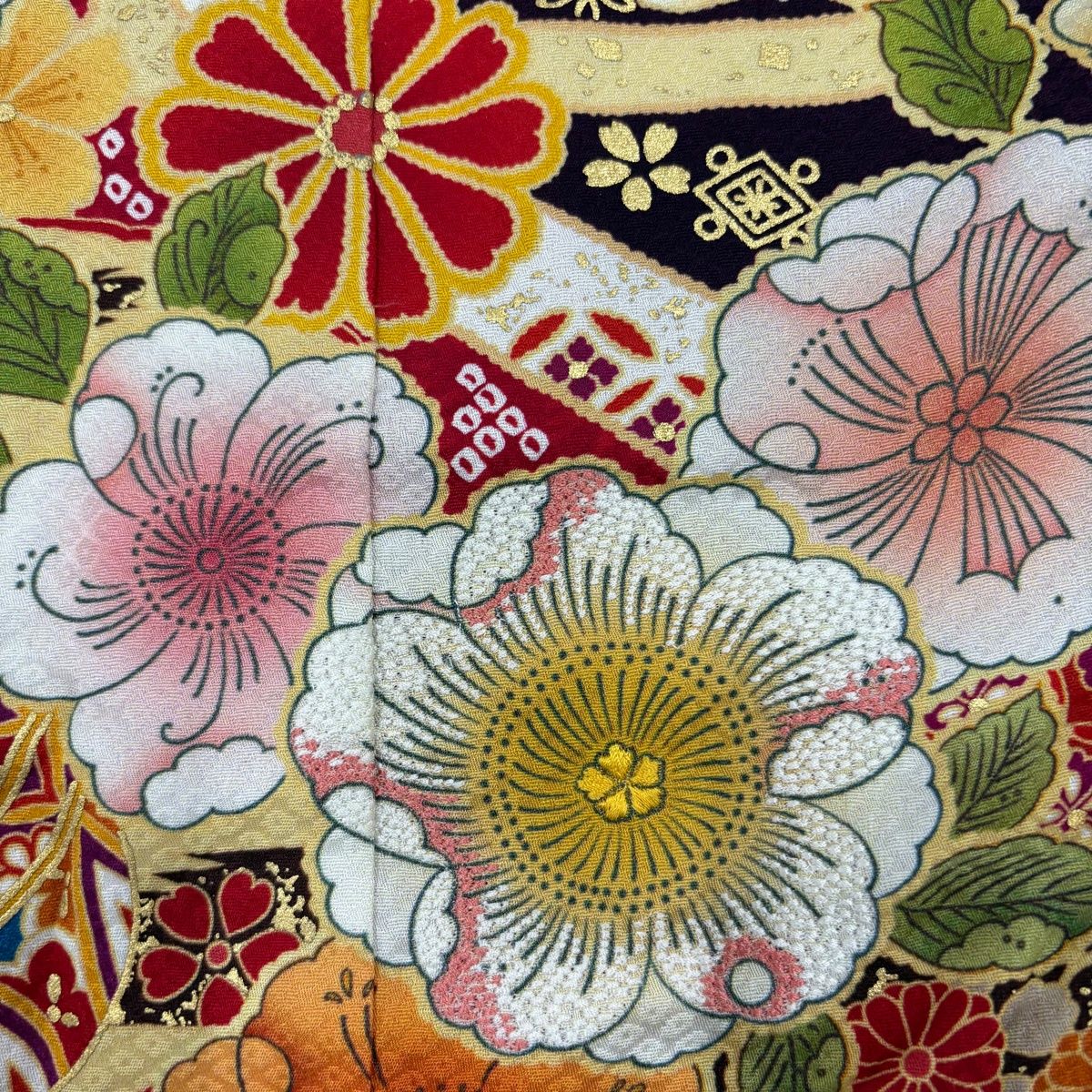  振袖 身丈180 cm 裄丈73 L 袷 雪輪 草花 金彩 刺繍 濃紫 正絹 振袖 着物