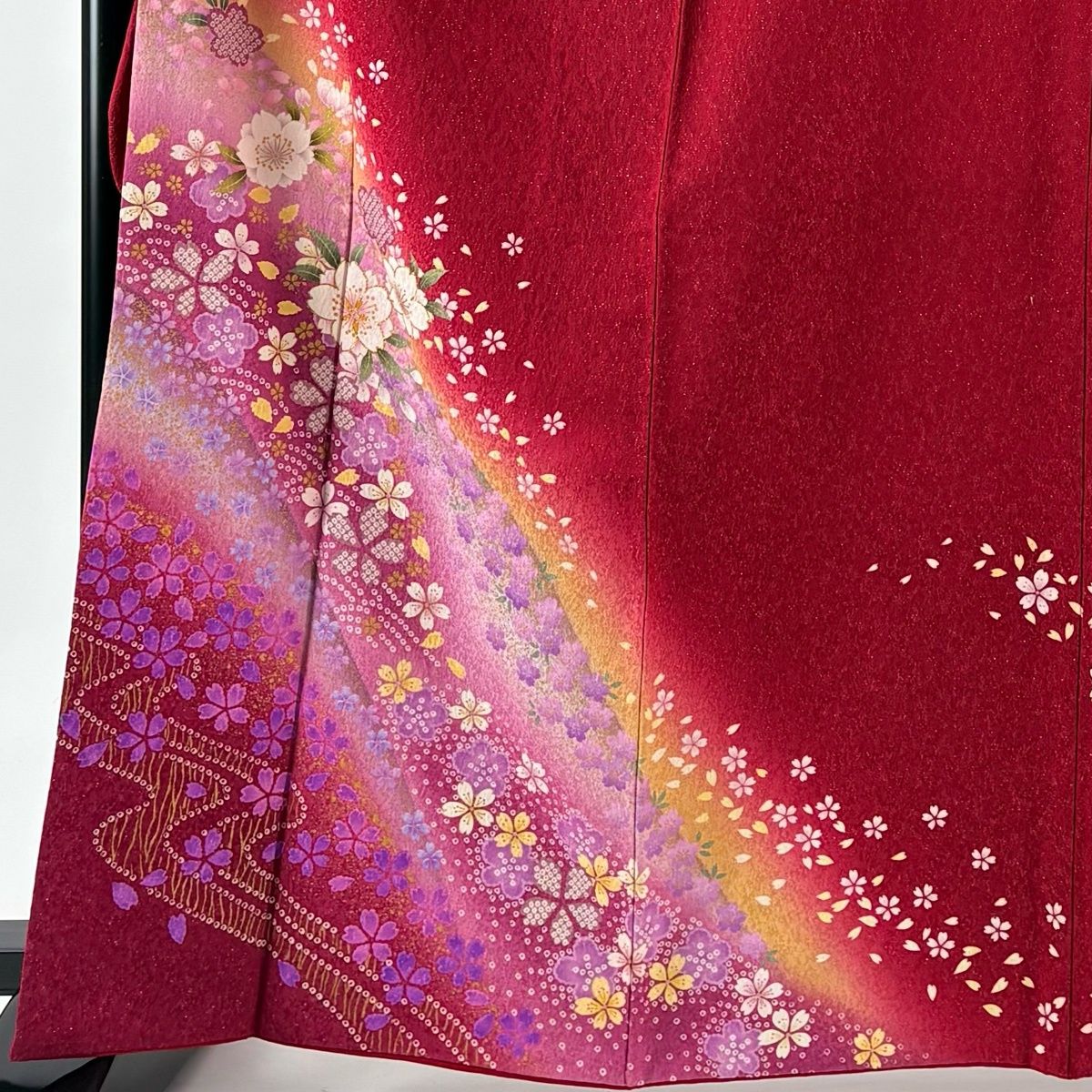 振袖 身丈167 cm 裄丈70.5 L 袷 桜 疋田 金通し 箔 赤 正絹