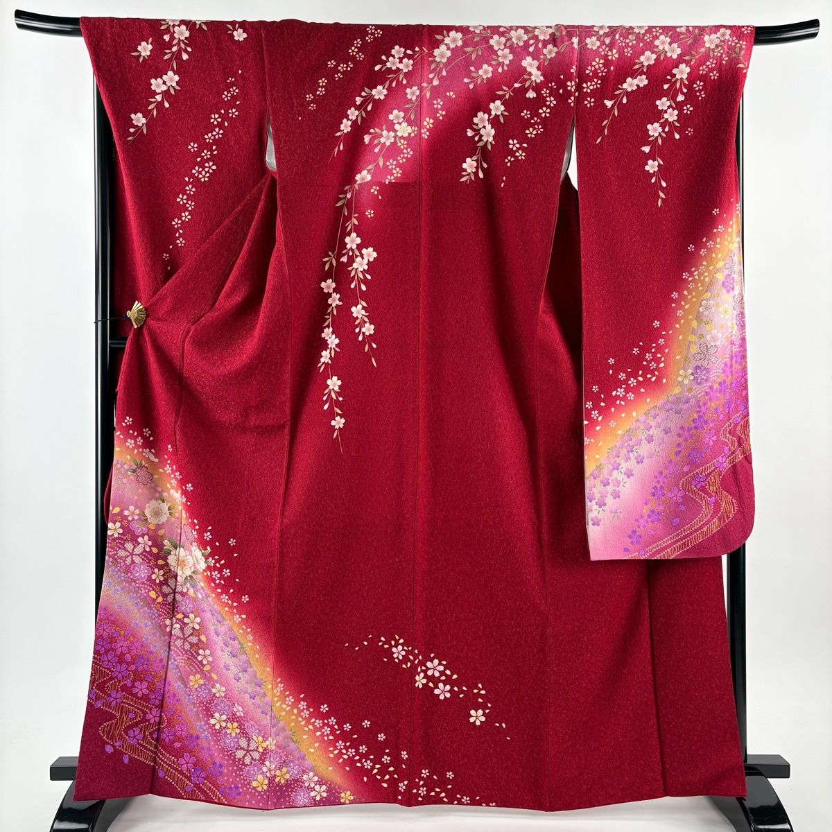 振袖 身丈167 cm 裄丈70.5 L 袷 桜 疋田 金通し 箔 赤 正絹 名品