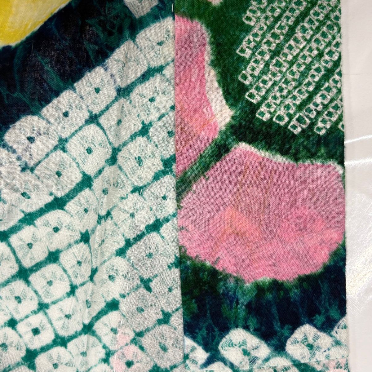  浴衣 身丈154 cm 裄丈65.5 M 絞り浴衣 花 幾何学 緑 綿 浴衣単品 浴衣