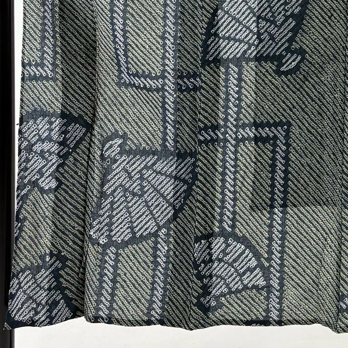 浴衣 身丈151 cm 裄丈62.5 S 絞り浴衣 斜縞 桧扇 青緑 綿 名品