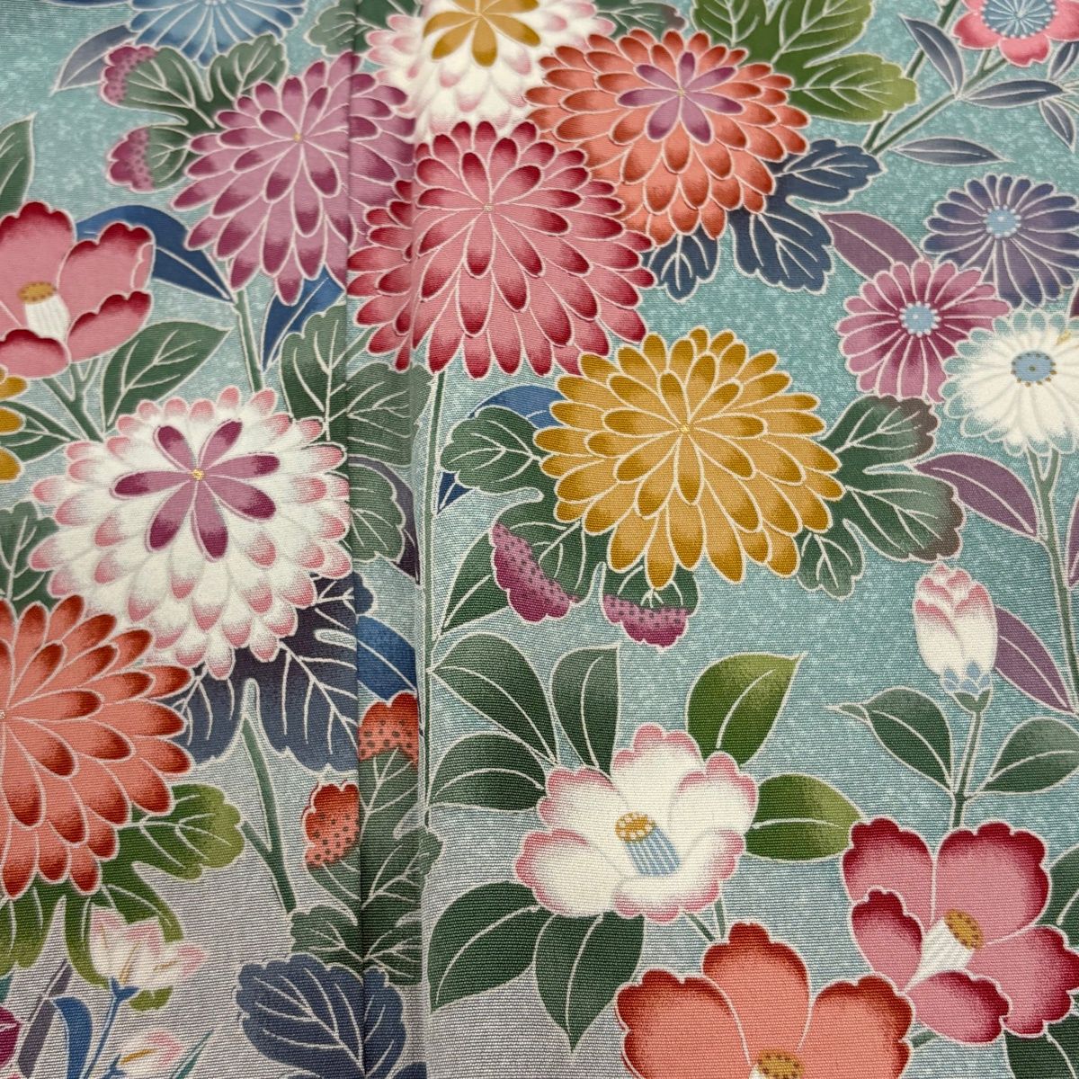 訪問着 身丈165.5cm 裄丈68cm L 袷 菊 花唐草 ぼかし 薄緑 正絹 名品